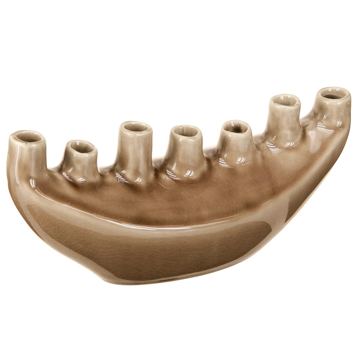 Viana Übertopf Deko Keramik Schiffchen Vase Braun 23x8,5cm H11cm Dekoration