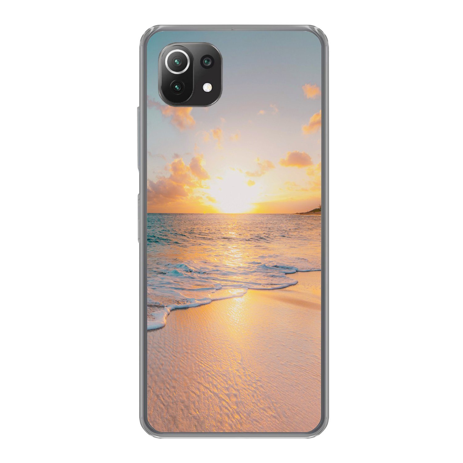 MuchoWow Handyhülle für Xiaomi Mi 11 Lite Sonnenuntergang - Strand - Meer - Sommer - Blau, Phone Case, Silikon, Schutzhülle Dünn