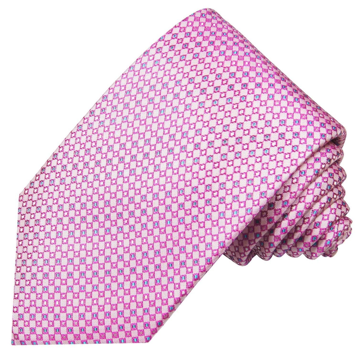 Paul Malone Krawatte Designer Seidenkrawatte Herren Schlips modern gepunktet 100% Seide Schmal (6cm), pink 2111