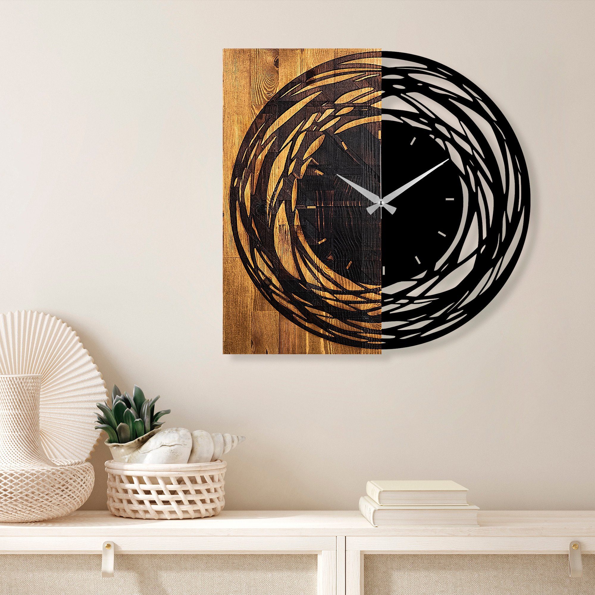 Wallity Wanduhr TNL1139, Leichte,Walnuss, Wanduhren, 58 x 3 x 58 cm ...