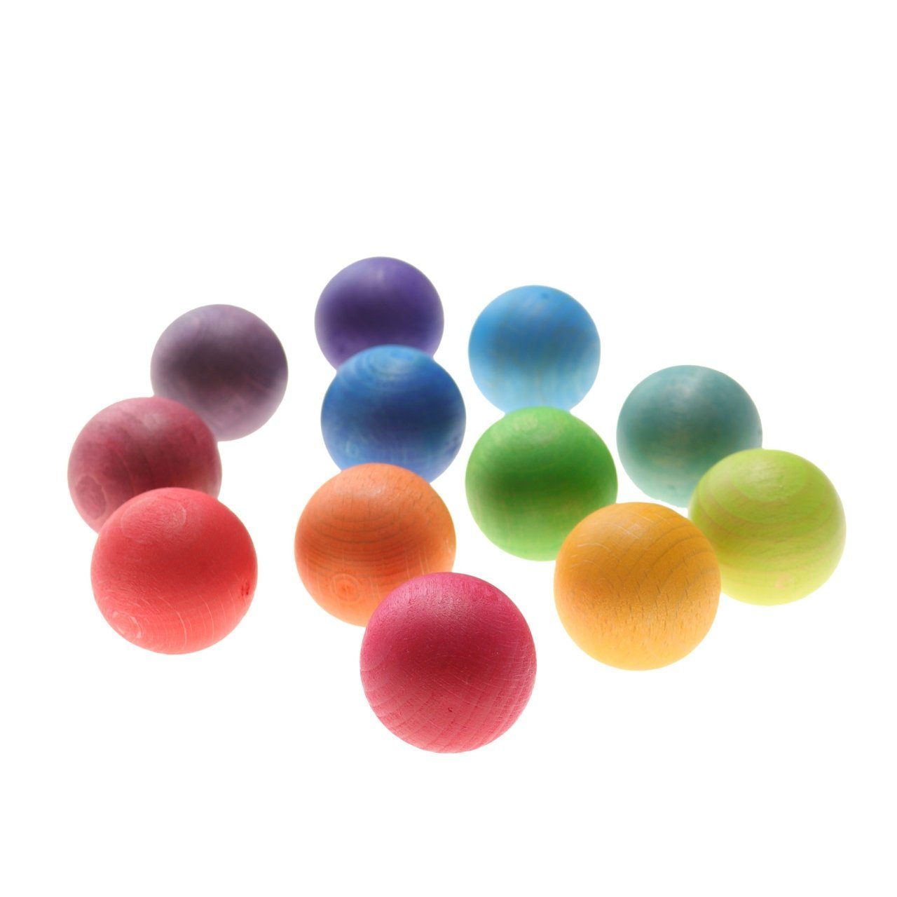 12 kleinen bunte Regenbogenkugeln aus Holz Spielbausteine
