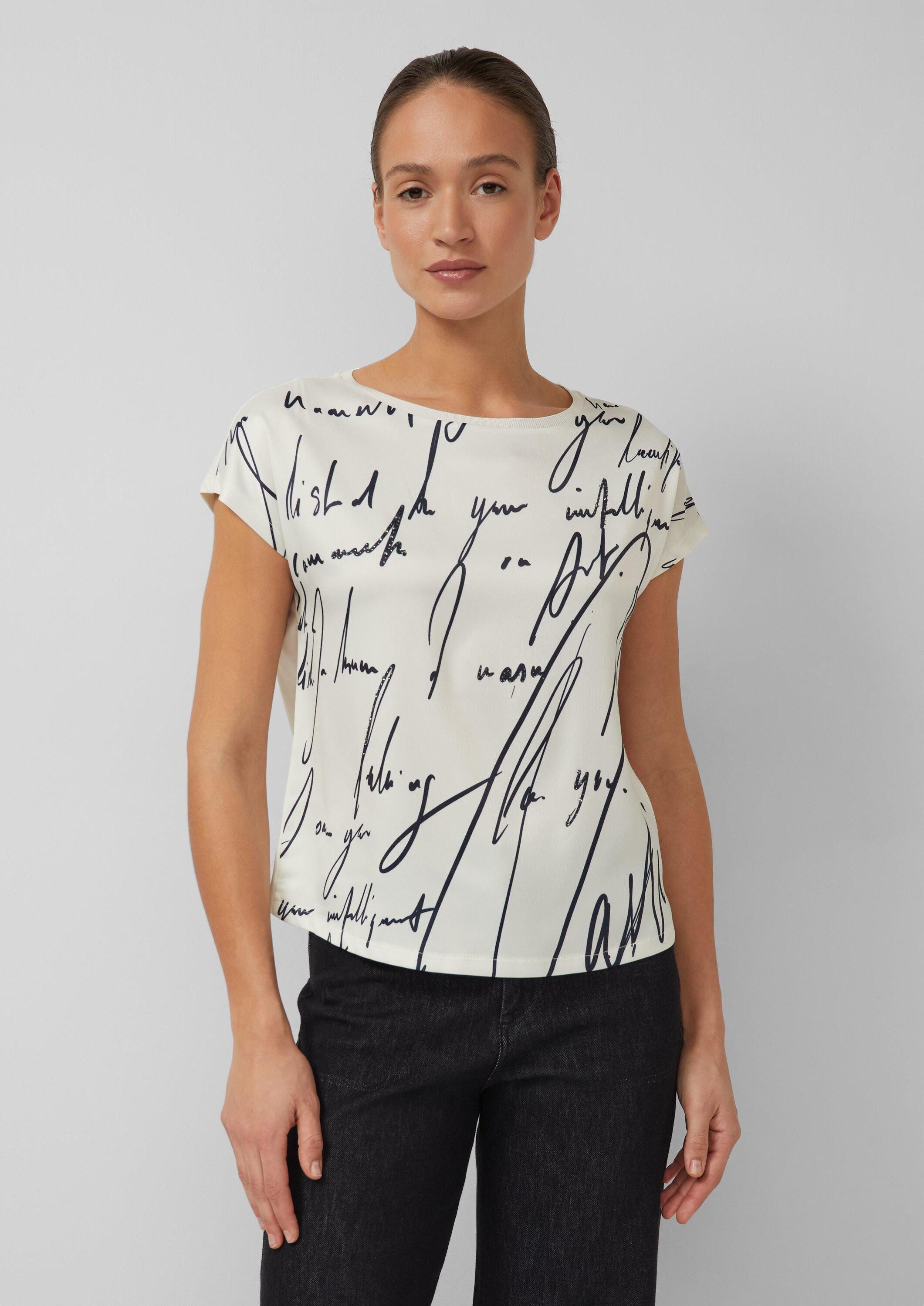 s.Oliver Kurzarmshirt T-Shirt Blusenshirt mit Schriftprint und Strasssteinc günstig online kaufen