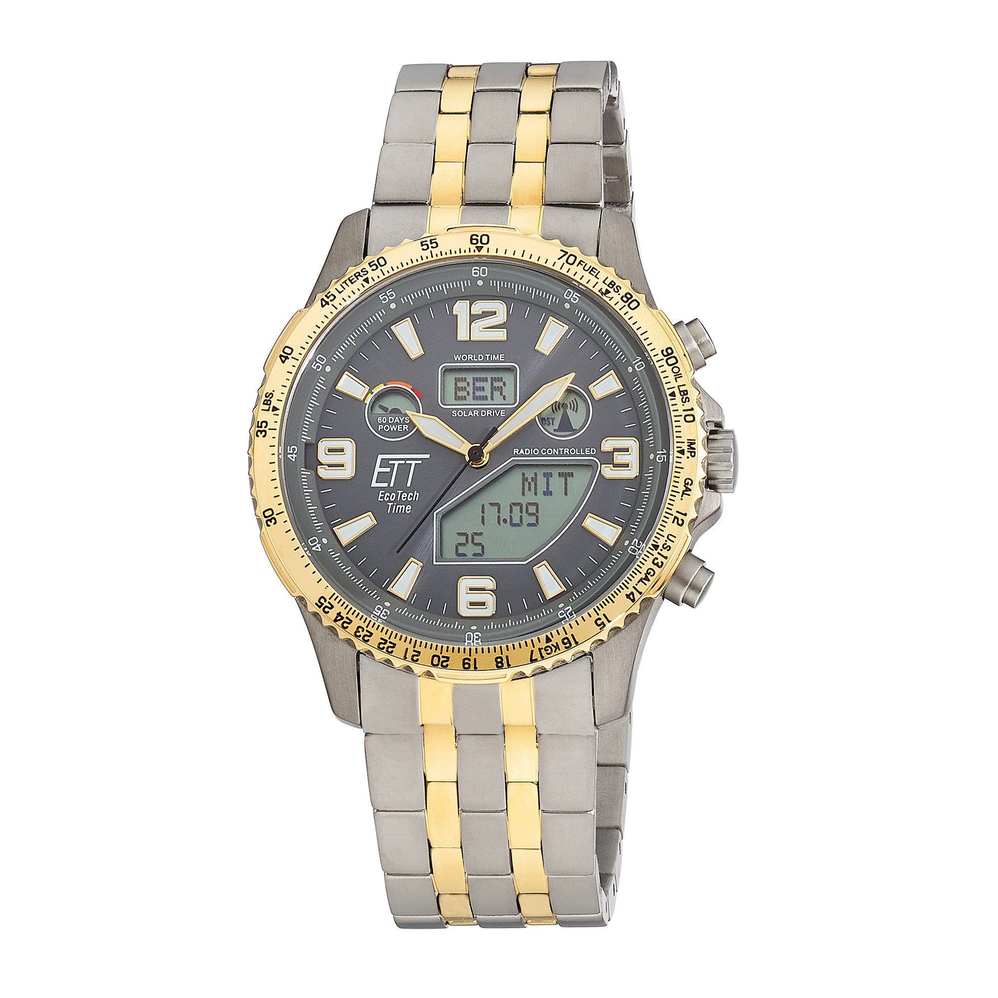 ETT Funkchronograph Professional World Timer EGT-11722-52M, Armbanduhr, Solar, Herrenuhr, analog, digital, automatischer Kalender