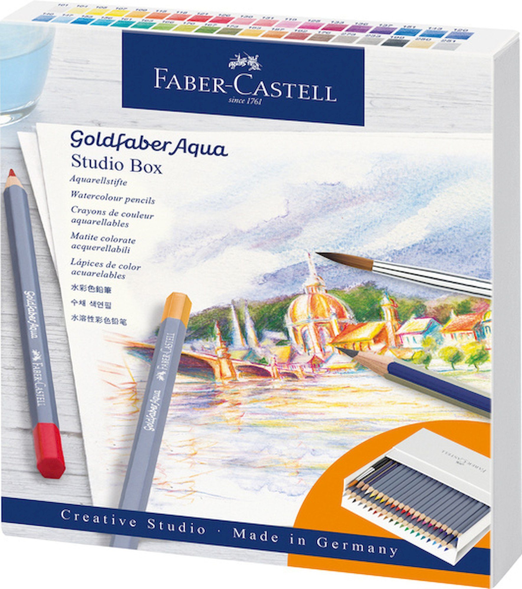 Faber-Castell Aquarellstifte Goldfaber Aqua Aquarellstift, Studiobox (38 teilig), (38-tlg), Trocken- und Nasstechniken möglich