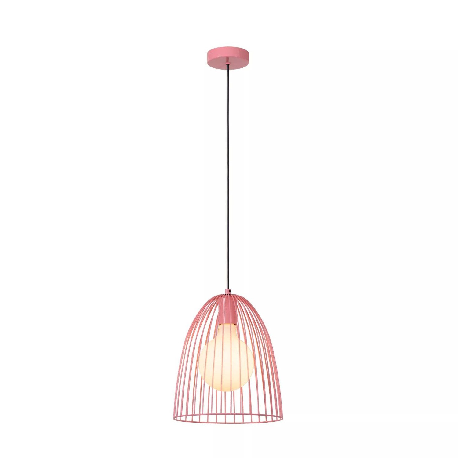 Licht-Erlebnisse Pendelleuchte NAVIK, ohne Leuchtmittel, Rosa Metall Draht Kinder rund Ø24,5 cm E27 Kinderzimmer Mädchen