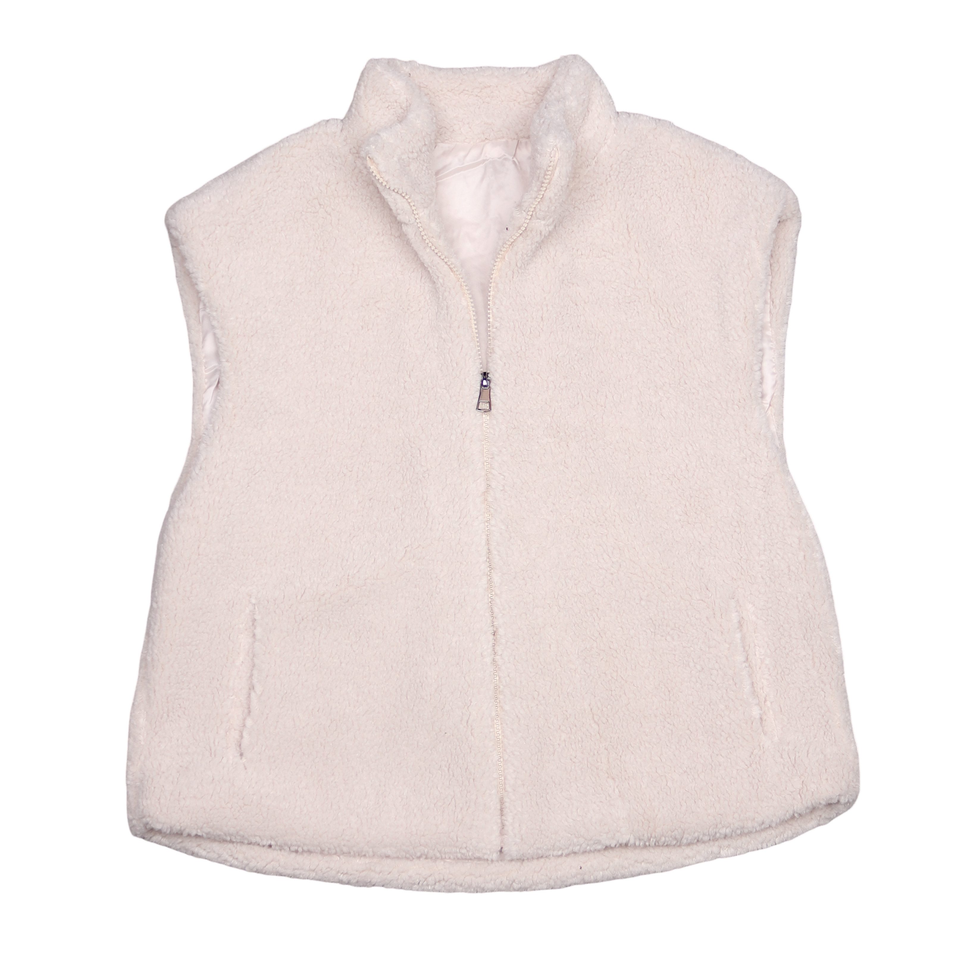 MIRROSI Plüschweste Damen Teddy Weste Plüsch – gefütterte Kuschelweste (One Size – passend für Größe 38, 40 und 42) Stehkragen & 2 Seitentaschen