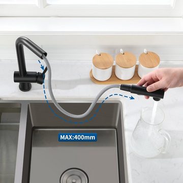 AuraLum pro Küchenarmatur Spültischarmatur Ausziehbar Niederdruck Wasserhahn mit 2 Strahlarten Einhebelmischer 360° Drehbar Edelstahl