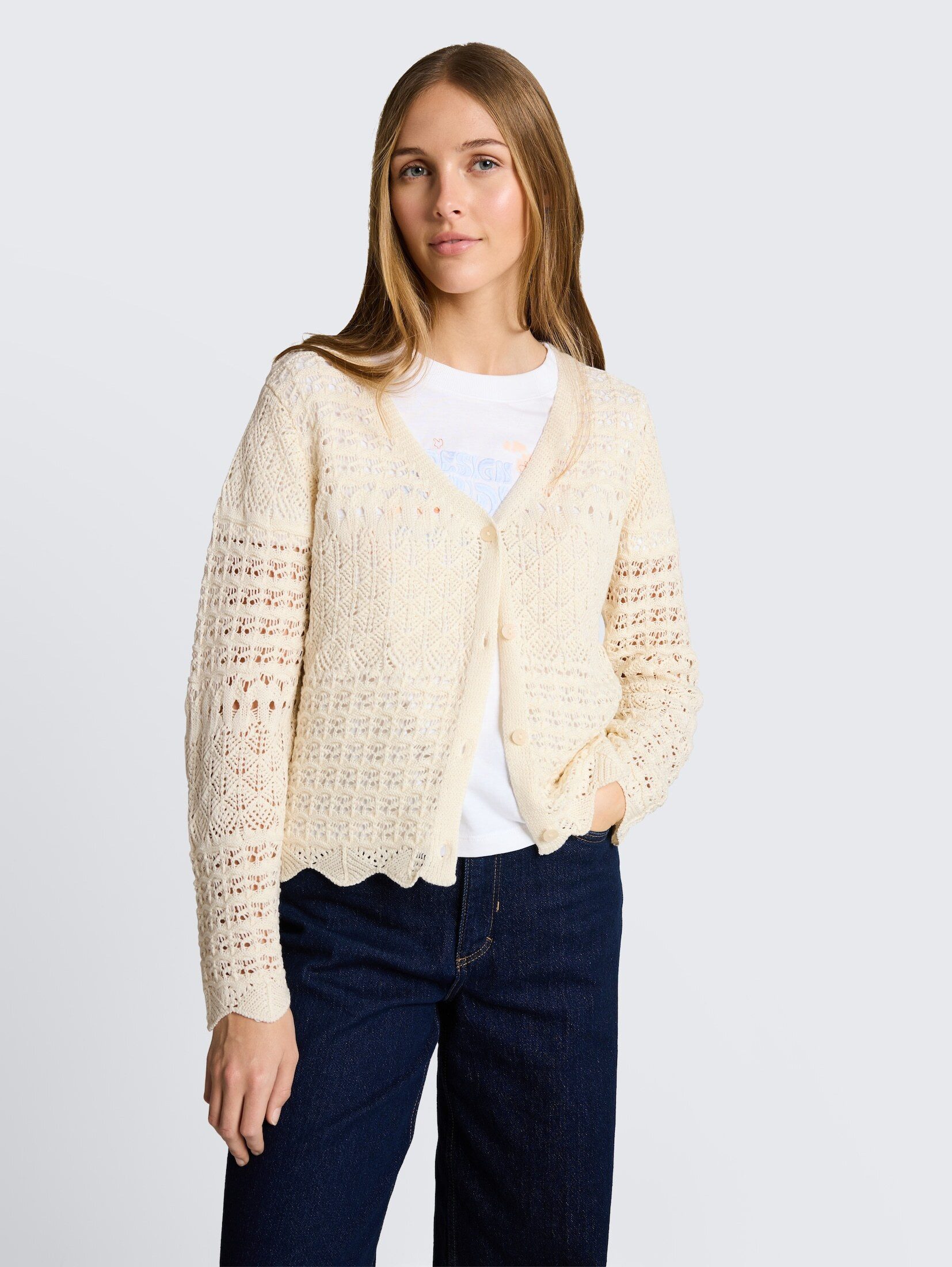 TOM TAILOR Denim Cardigan Pullover & Strickjacken Relaxed Fit Cardigan mit Lochmuster
