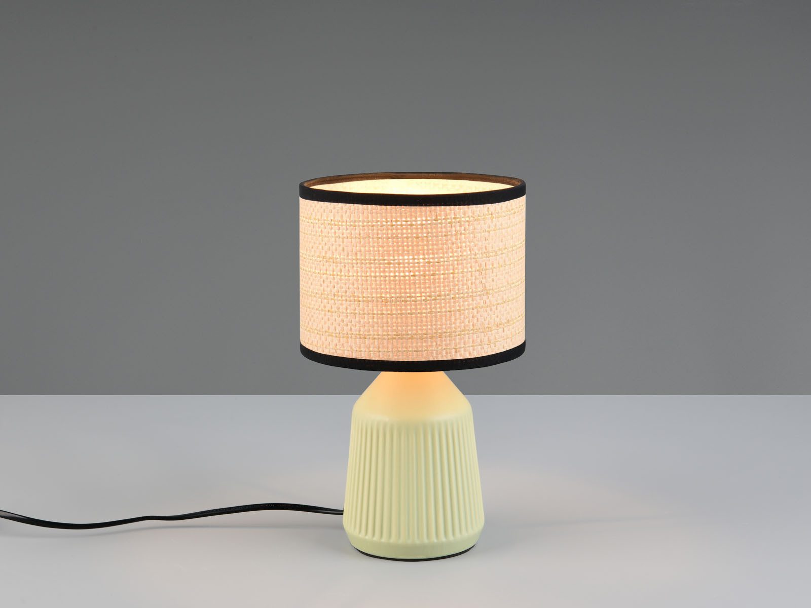 Reality Leuchten LED Nachttischlampe Keramik, Papier geflochten, Höhe 26,5cm, Leuchtmittel dimmbar, LED wechselbar, Warmweiß, klein-e Landhaus-Stil Tischlampe mit Keramik-Fuß & Lampenschirm Natur