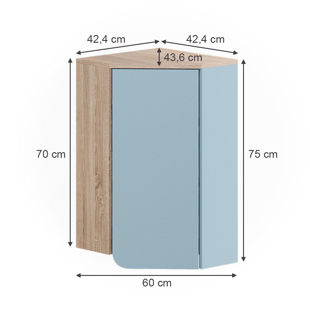 Vicco Hängeschrank Karen, Blau-Grau/Sonoma, 42.4 x 75 cm mit Tür und offenen Fächern (1-St)