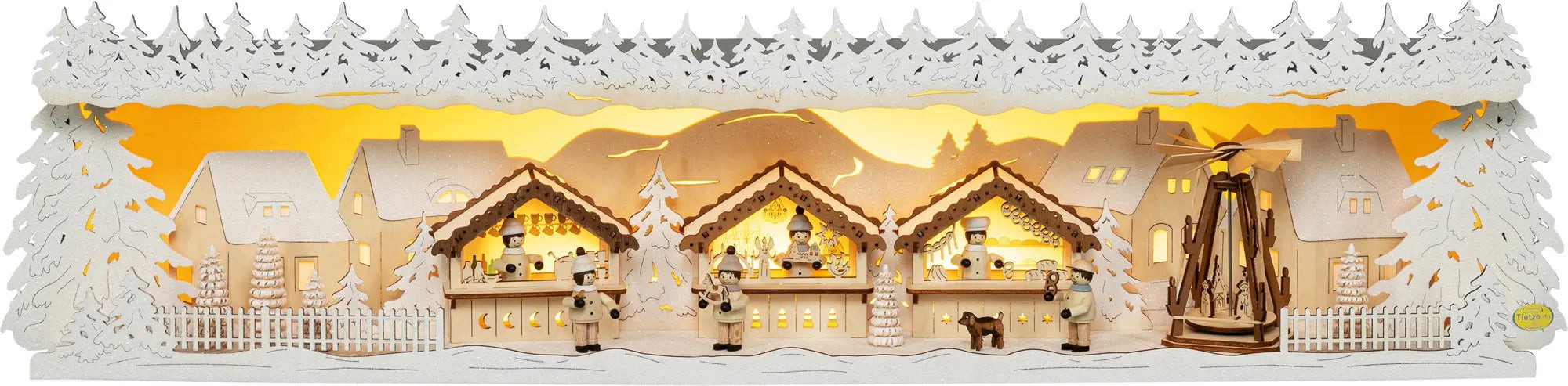 LED Schwibbogen Erhöhung Weihnachtmarkt beschneit