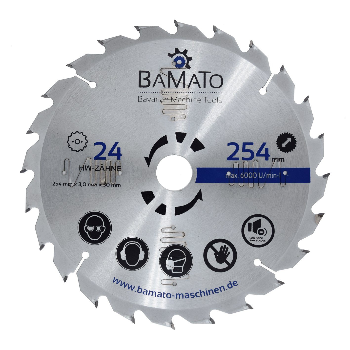 BAMATO Kreissägeblatt SBS254SET (3-St), HM-Sägeblattset 254mm mit 24, 42, 60 Zähnen, Sägeblatt, mit Alukoffer