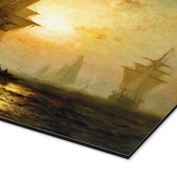 Posterlounge Alu-Dibond-Druck Edward Moran, Segelschiffe bei Sonnenuntergang, Malerei