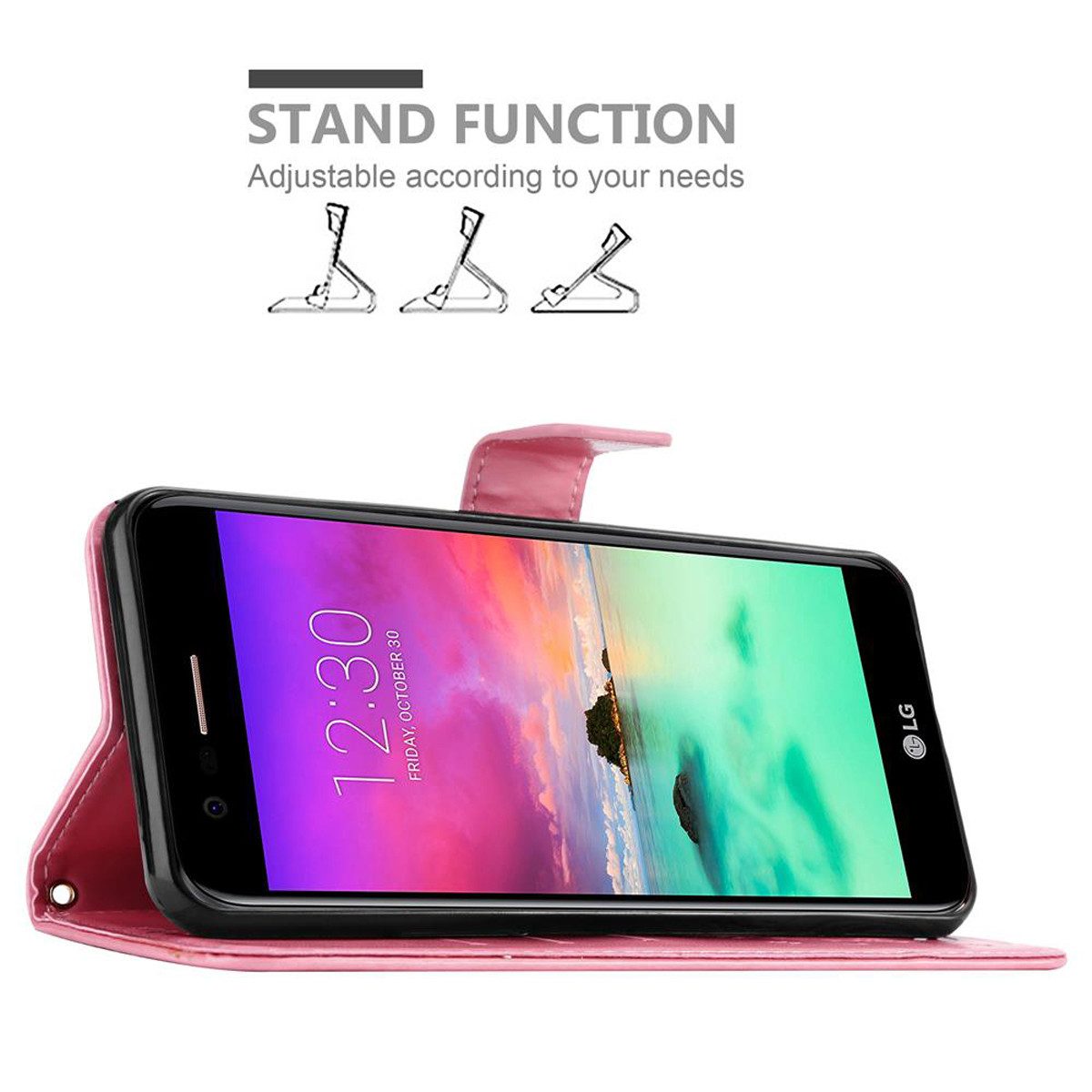 Cadorabo Handyhülle für LG K10 2018 / K11 / K11 PLUS Hülle LG K10 2018 / K11 / K11 PLUS, Hülle Schutzhülle Blumen Flower mit Standfunktion Kartenfach Magnet