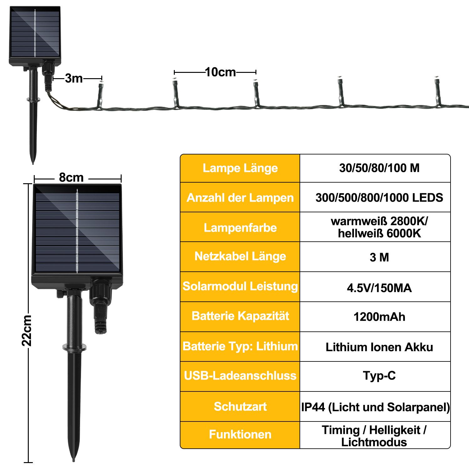 Clanmacy LED-Lichterkette 30M 300LEDs LED-Lichterkette Solar günstig online kaufen