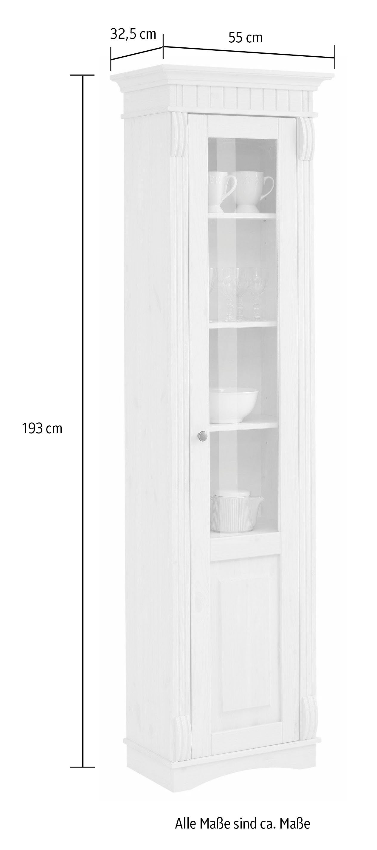 OTTO home Vitrine Teresa (Maße (B/T/H): ca. 55/32/193 cm) mit 1 Glastür, Höhe 193 cm, aus massiver Kiefer, FSC®