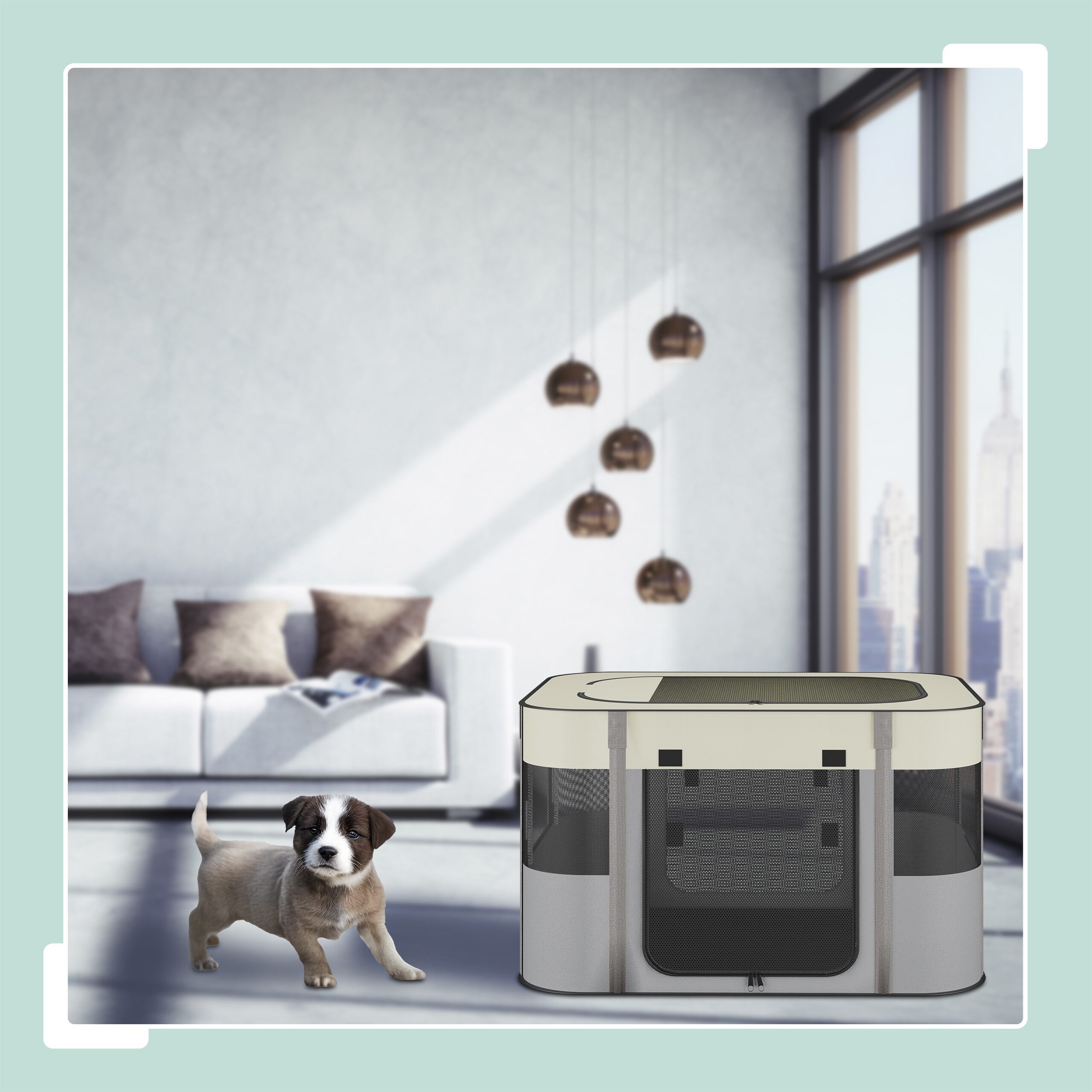 relaxdays Tierhaus Welpenauslauf faltbar drinnen & draußen, M