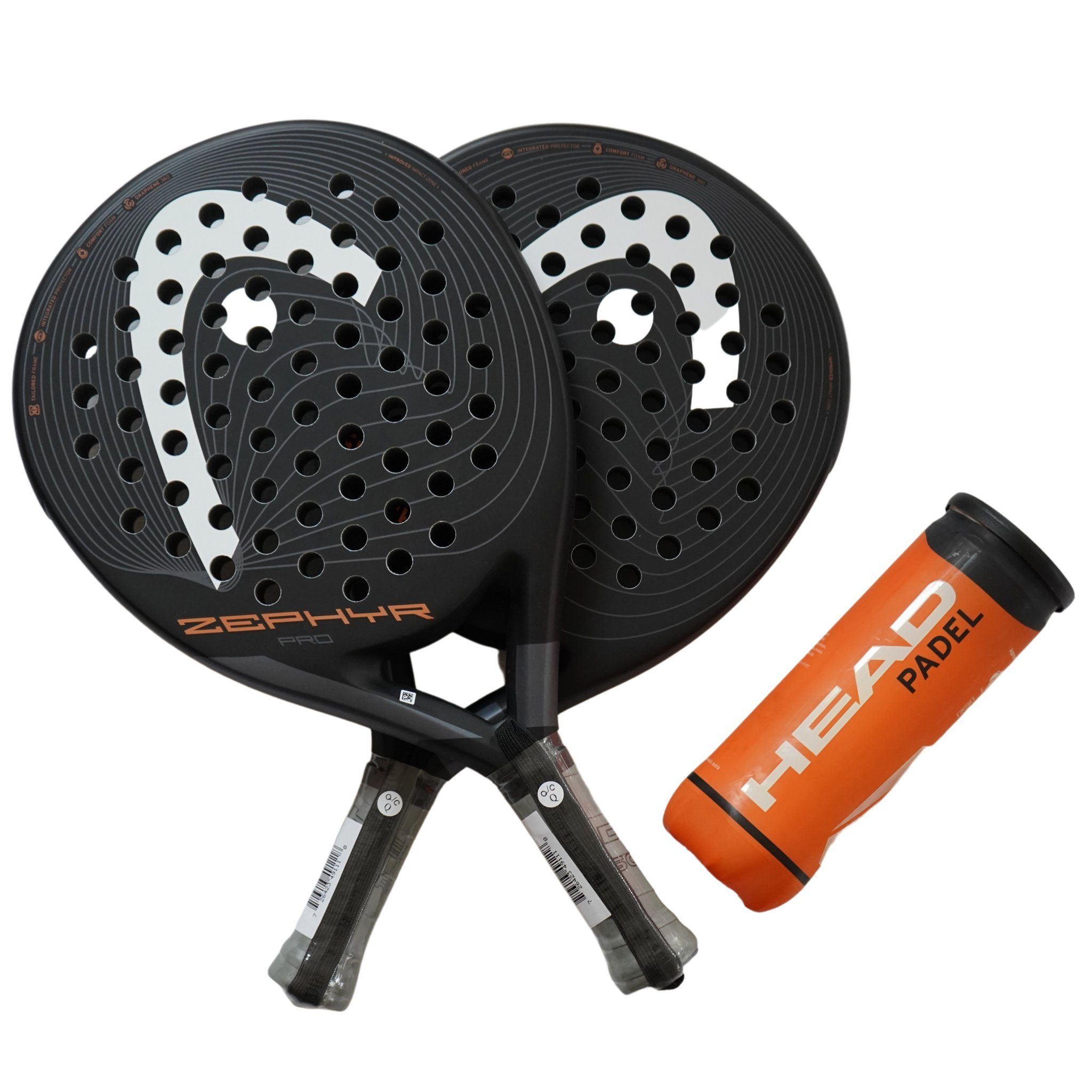 Head Padelschläger Padelschläger HEAD 360+ 2x Zephyr 3 SET und Padelbälle PRO Graphene