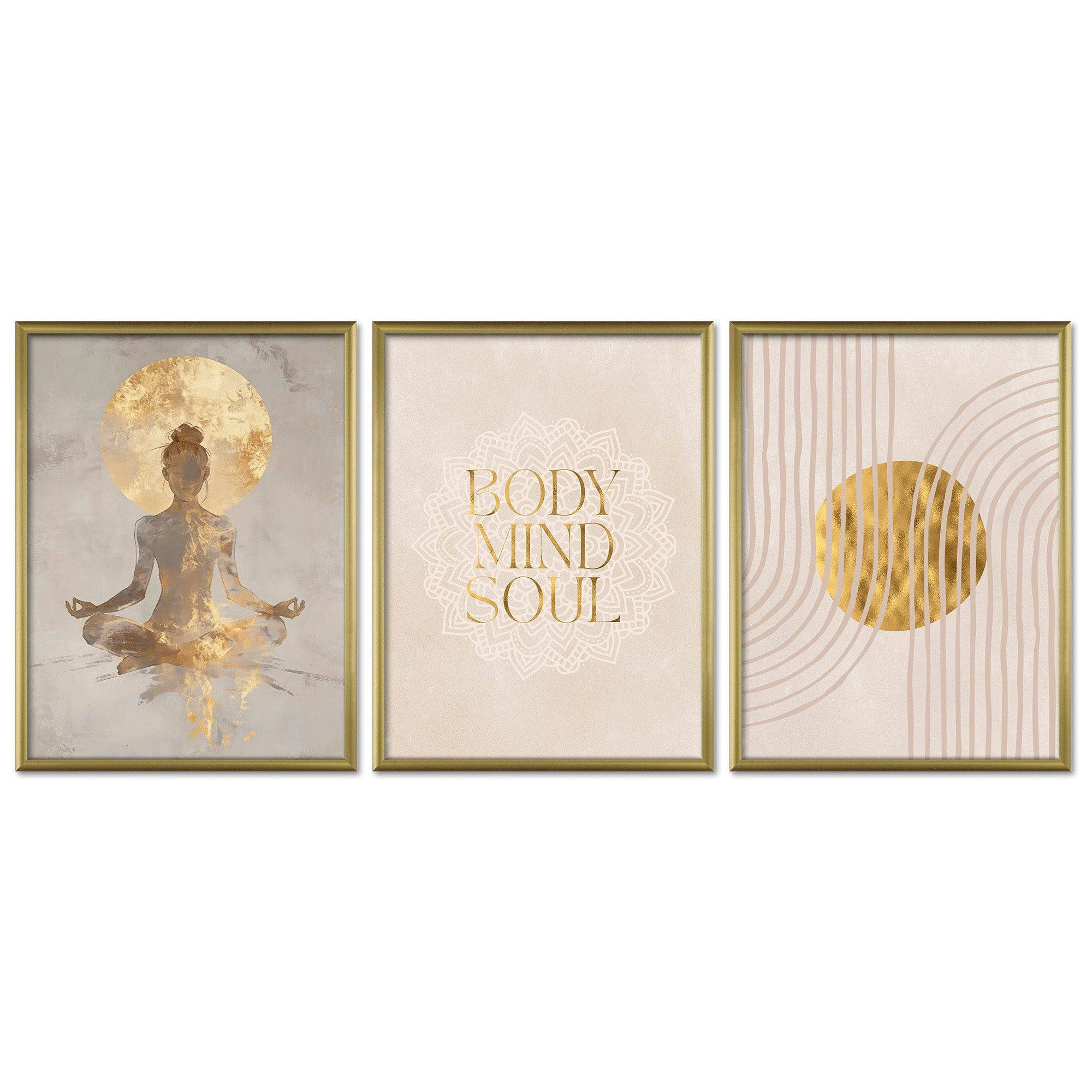ARTFAVES Bilder-Collage Poster Set Yoga Spirit Trio I mehrteilige Bilderwand I Wandbilder Spir, (Wandbilder modern, 3 St)