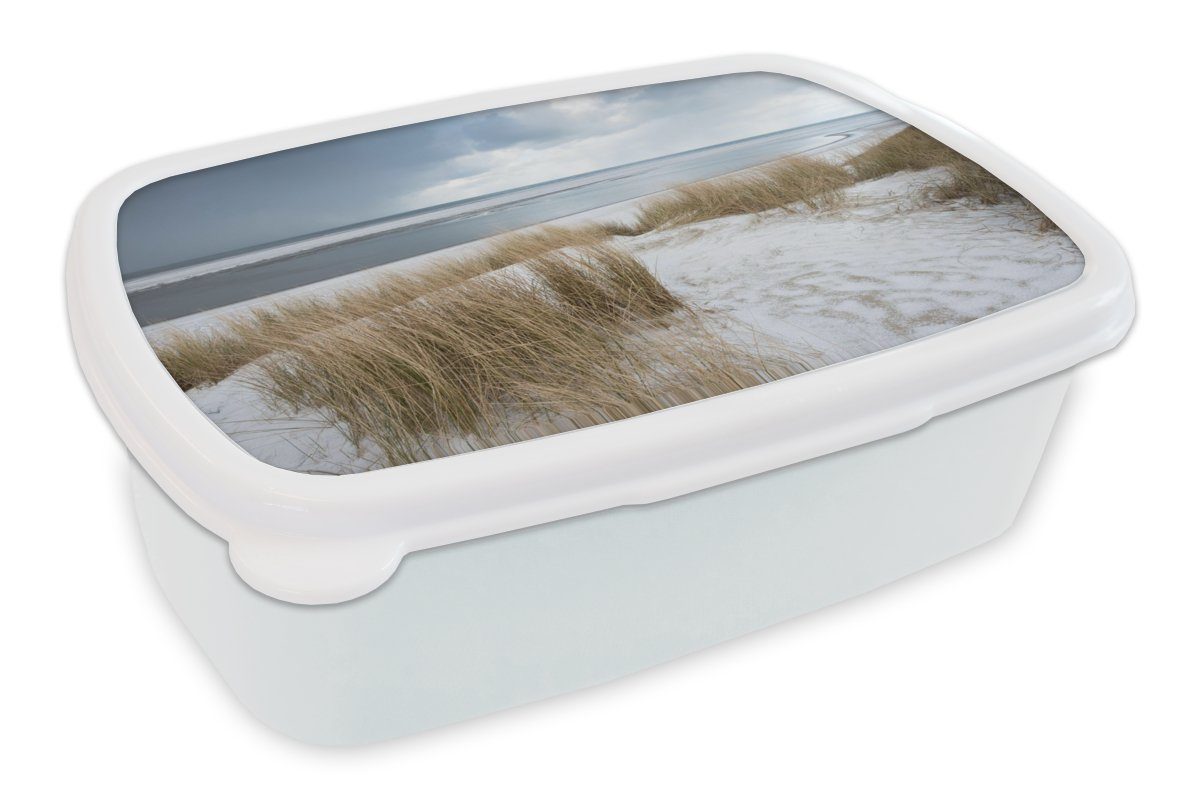 MuchoWow Lunchbox Nordsee - Dünen - Wasser, Kunststoff, (2-tlg), Brotbox für Kinder und Erwachsene, Brotdose, für Jungs und Mädchen weiß