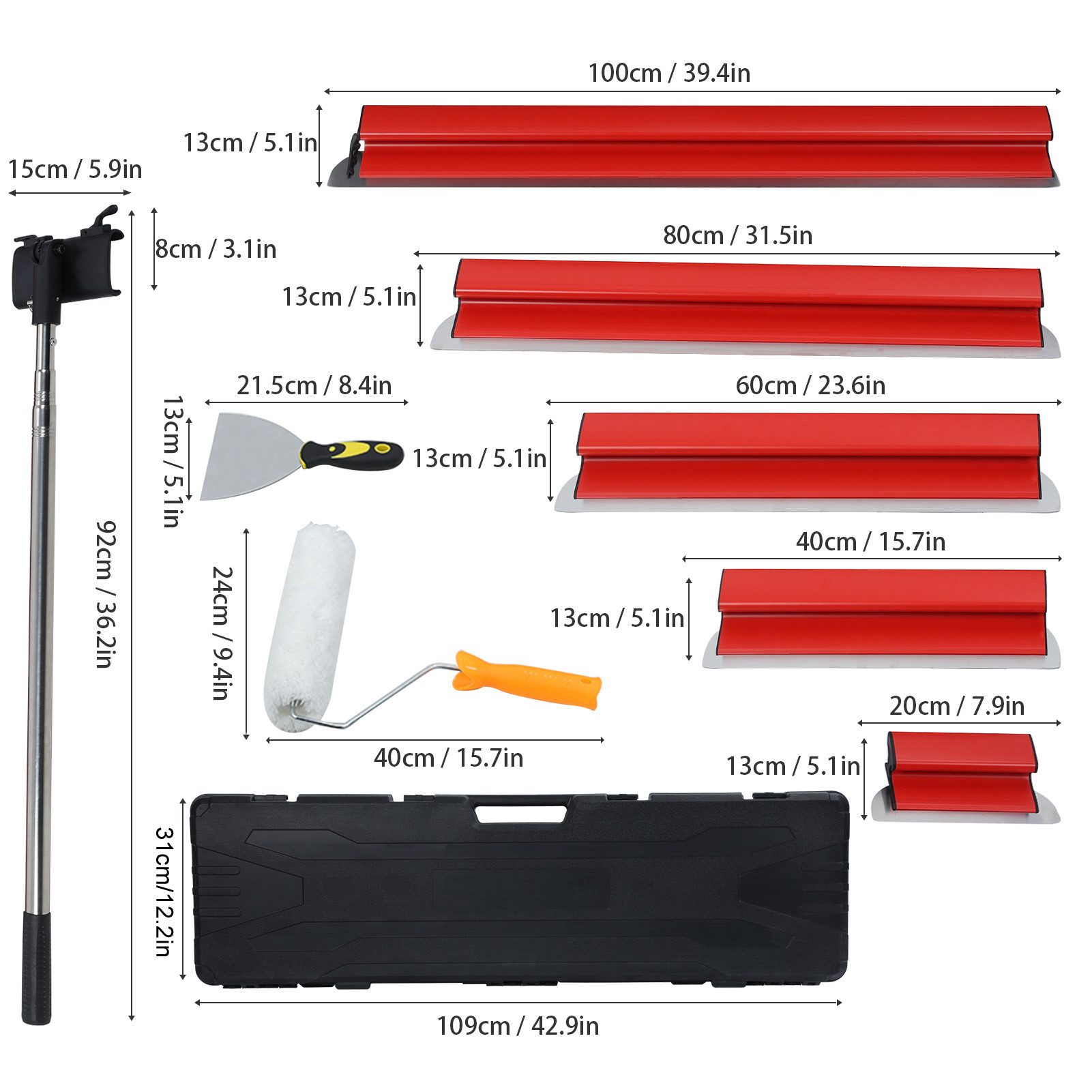 Rutaqian Flächenspachtel Flächenspachtel Spachtel Set 20,40,60,80,100 cm (5-St-St) Flächenspachtel Set für Verputzen Kratzen Glätten von Wänden (5-St)