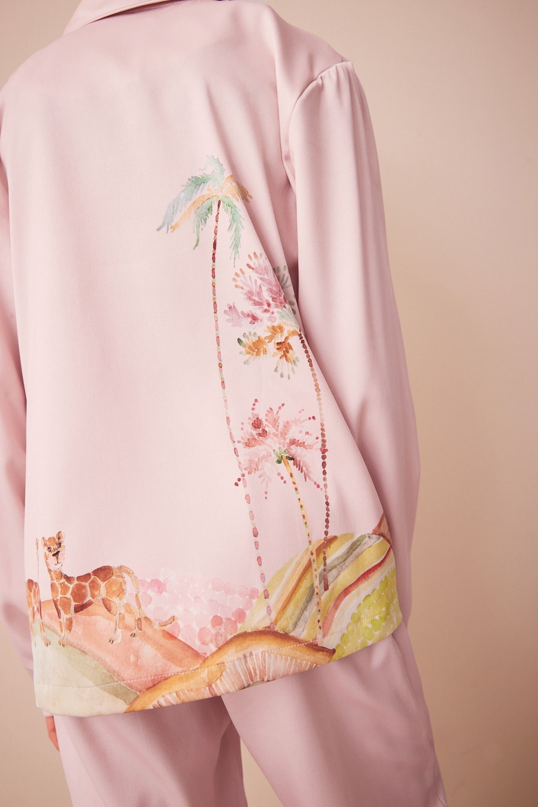 geknöpfter Satin Pyjama Schlafanzug Durchgehend (2 Pink aus Safari Next tlg)