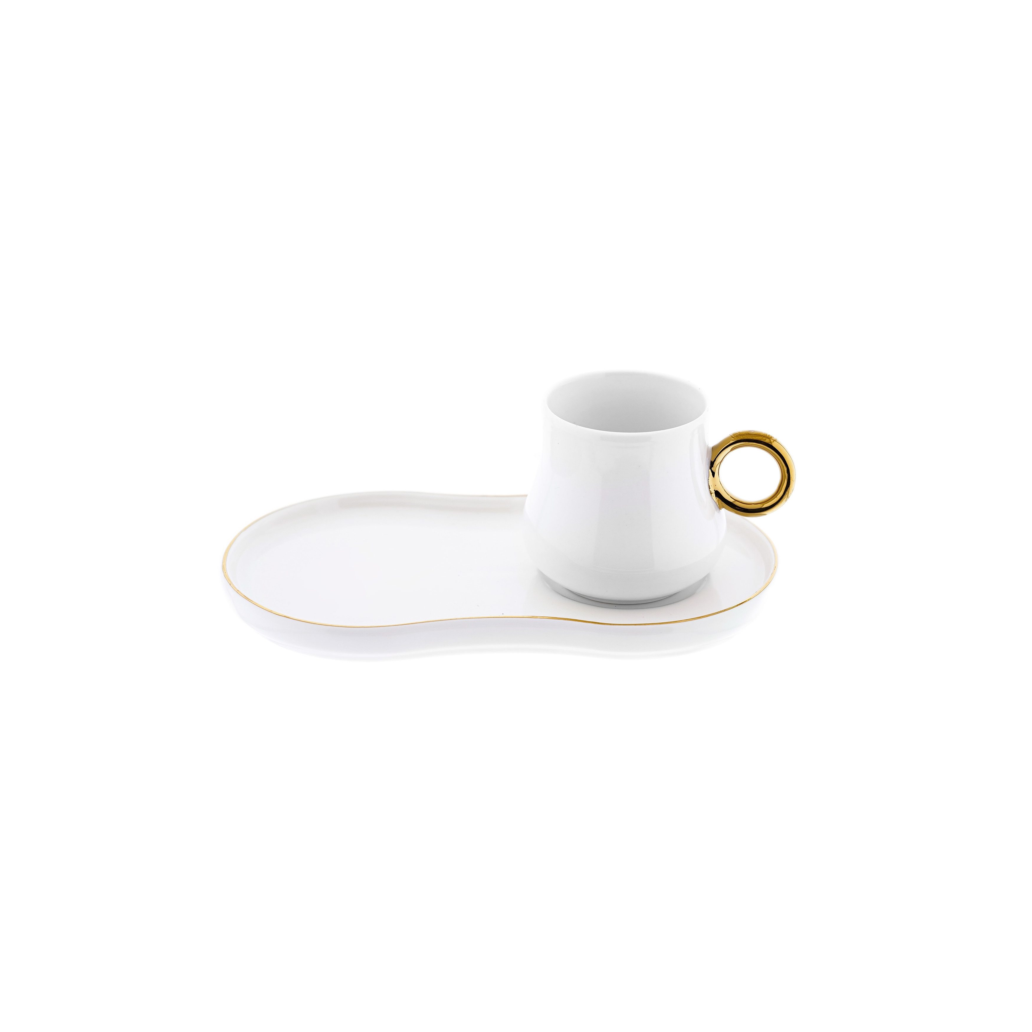 Mulex Kaffeeservice 12-teiliges Mokkatassen-Set aus Porzellan - 100 ml, Weiß/Gold (12-tlg), 6 Personen, Porzellan, 6x Mokkatassen, 6x Untertassen