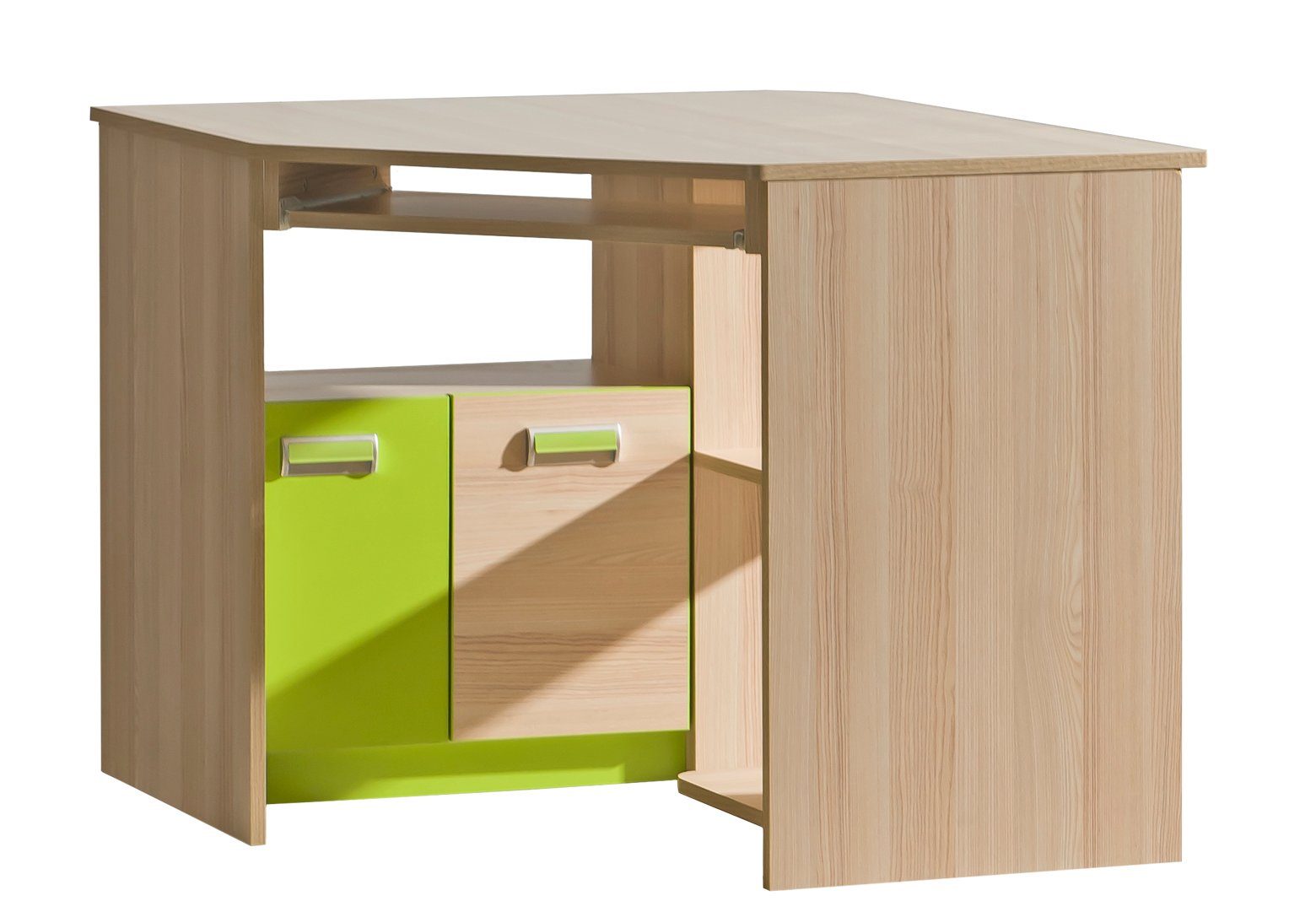 Stylefy Kinderschreibtisch Laterne (Computertisch, Bürotisch), viel Stauraum, mit Schublade und Einlegeboden, Tastaturauszug, Modern Design Limette - Esche