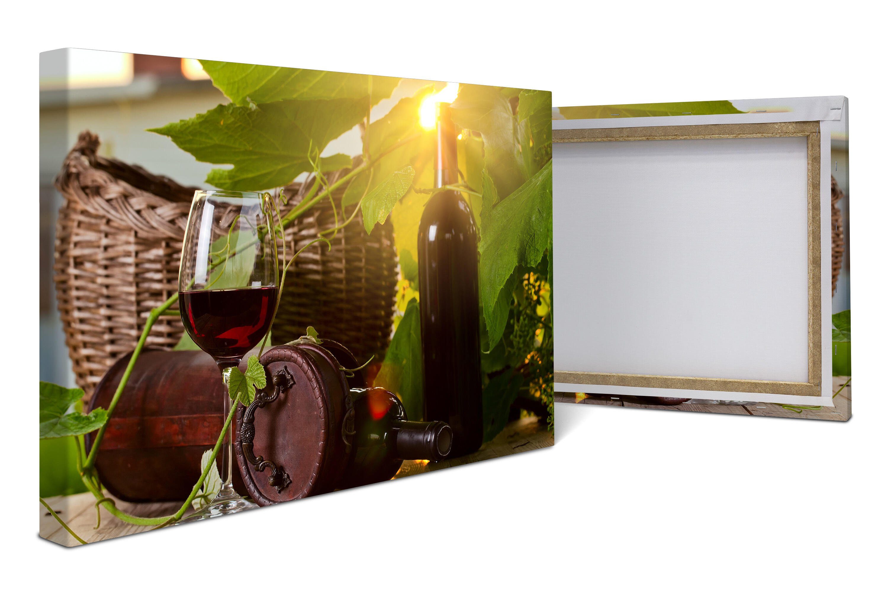 wandmotiv24 Leinwandbild Flasche und Glas mit Rotwein, Essen & Trinken (1 St), Wandbild, Wanddeko, Leinwandbilder in versch. Größen