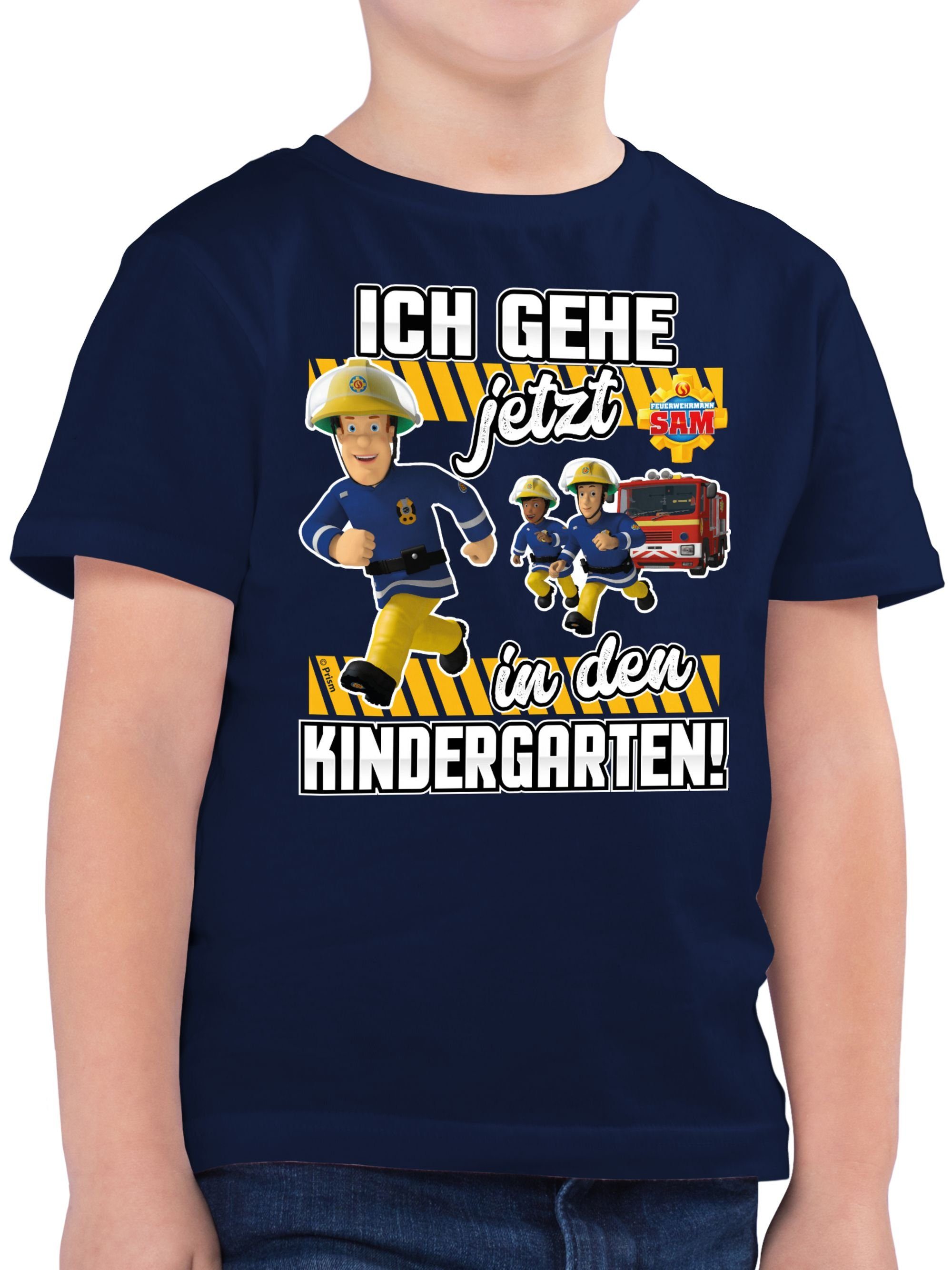 Ich den 01 Jungen jetzt Shirtracer Feuerwehrmann gehe T-Shirt Dunkelblau Sam in Kindergarten!