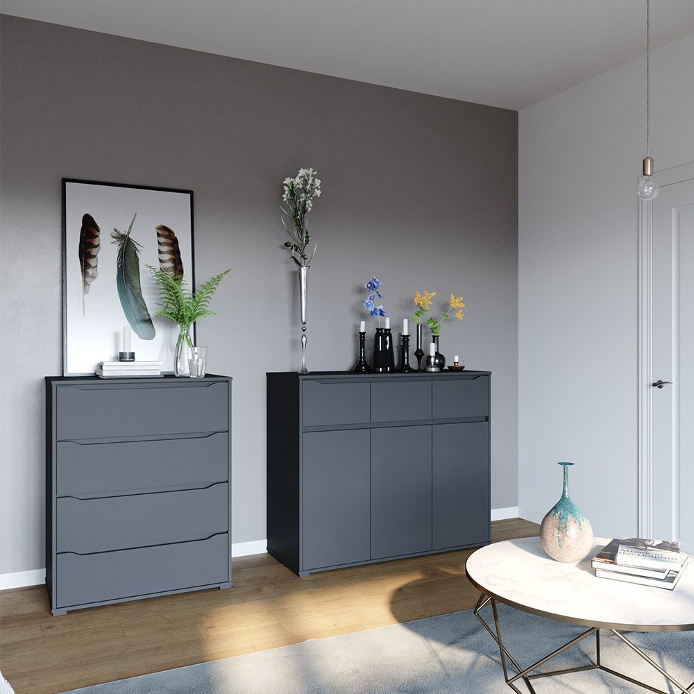 Vicco Kommode Ruben, Anthrazit, 80.2 x 101.6 cm mit 4 Schubladen (1 St)