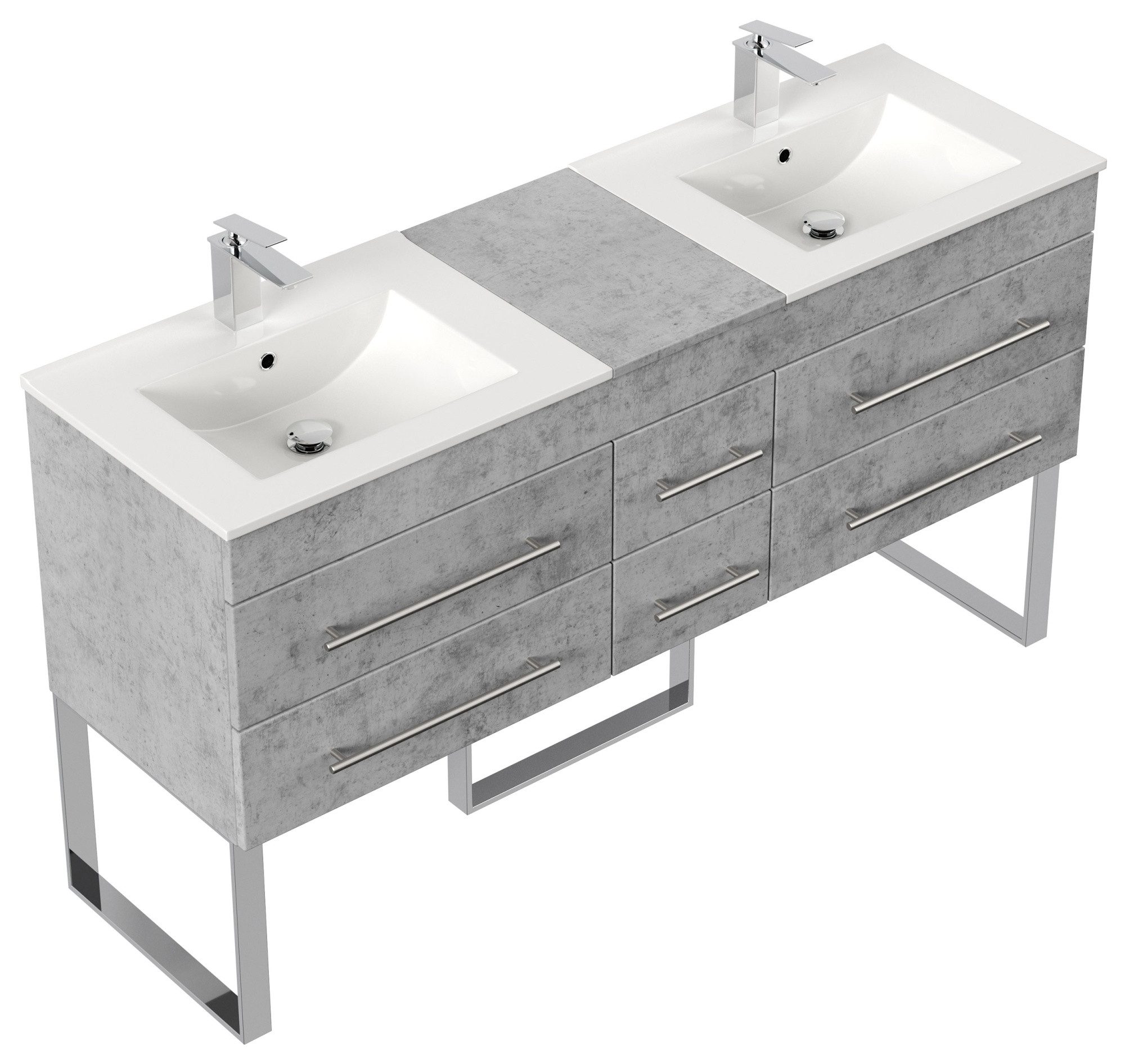 Magnolia Home Doppelwaschtisch Stand Badmöbel Roma XL SoftClose beton