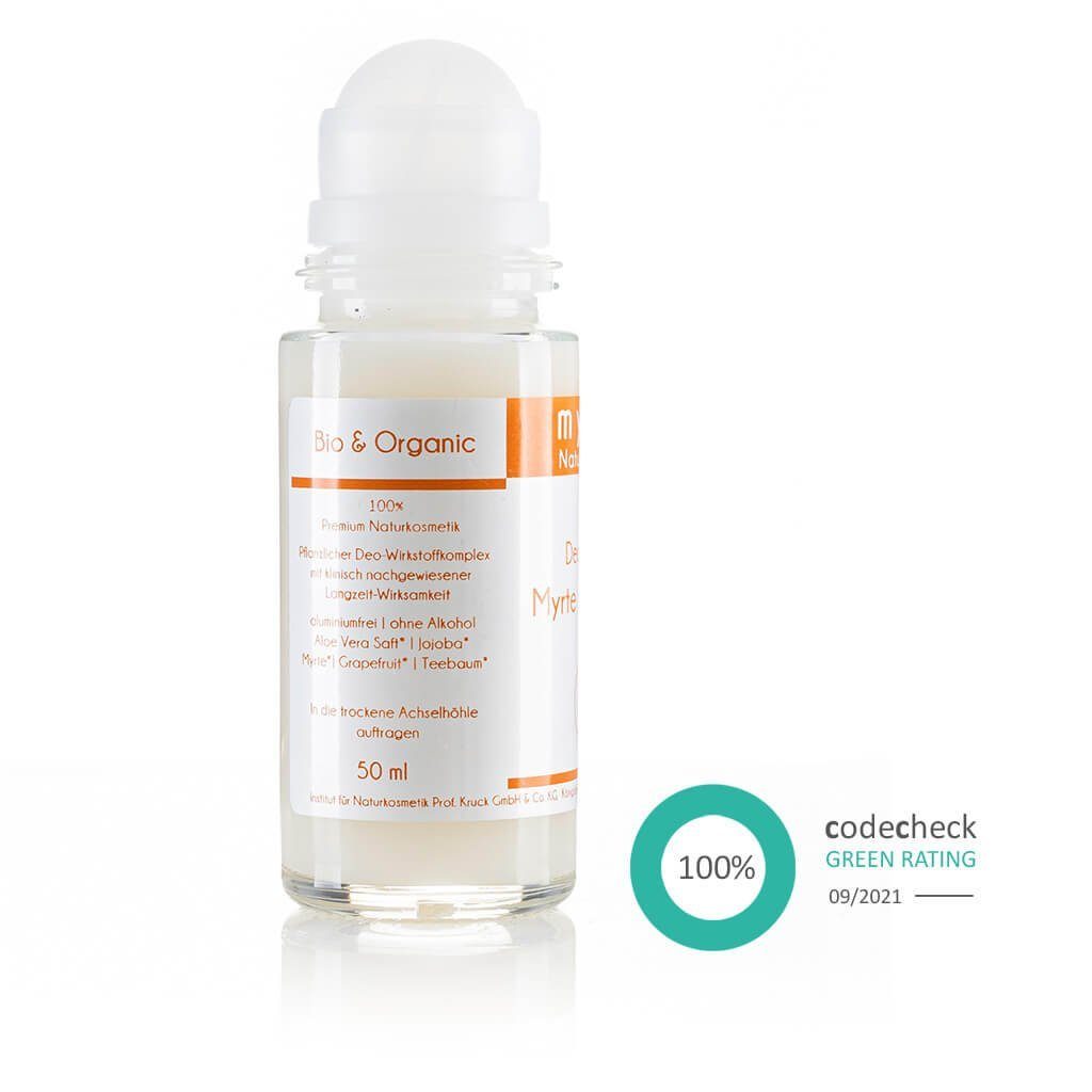 myrto Naturkosmetik Körperpflegemittel Bio Deo Roll-On Myrte Grapefruit- ohne Aluminium & Alkohol, für empfindliche Haut, hemmt Geruchsbildung, ohne Aluminium & Alkohol