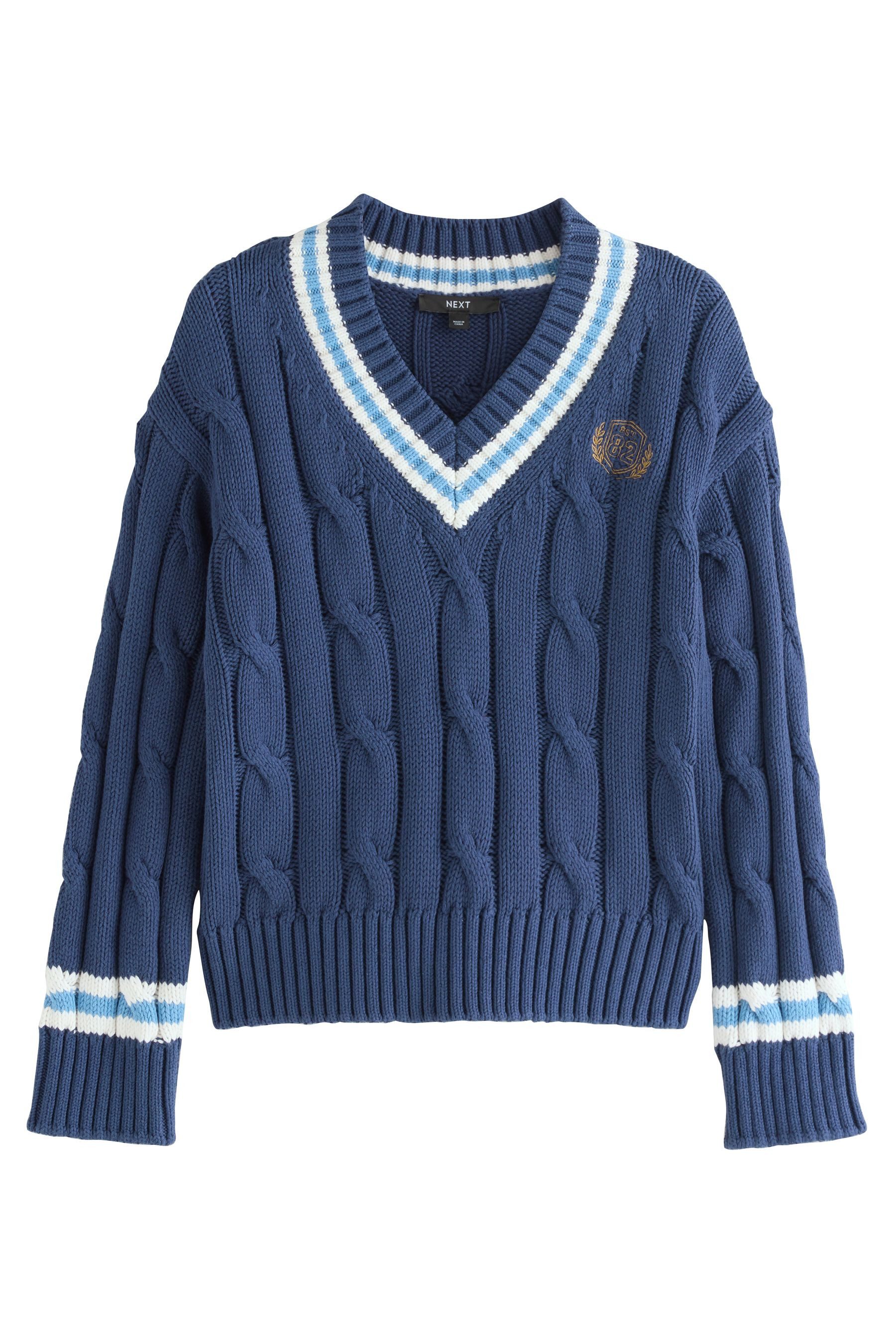 V-Ausschnitt-Pullover Strickpullover mit Zopfmuster und V-Ausschnitt