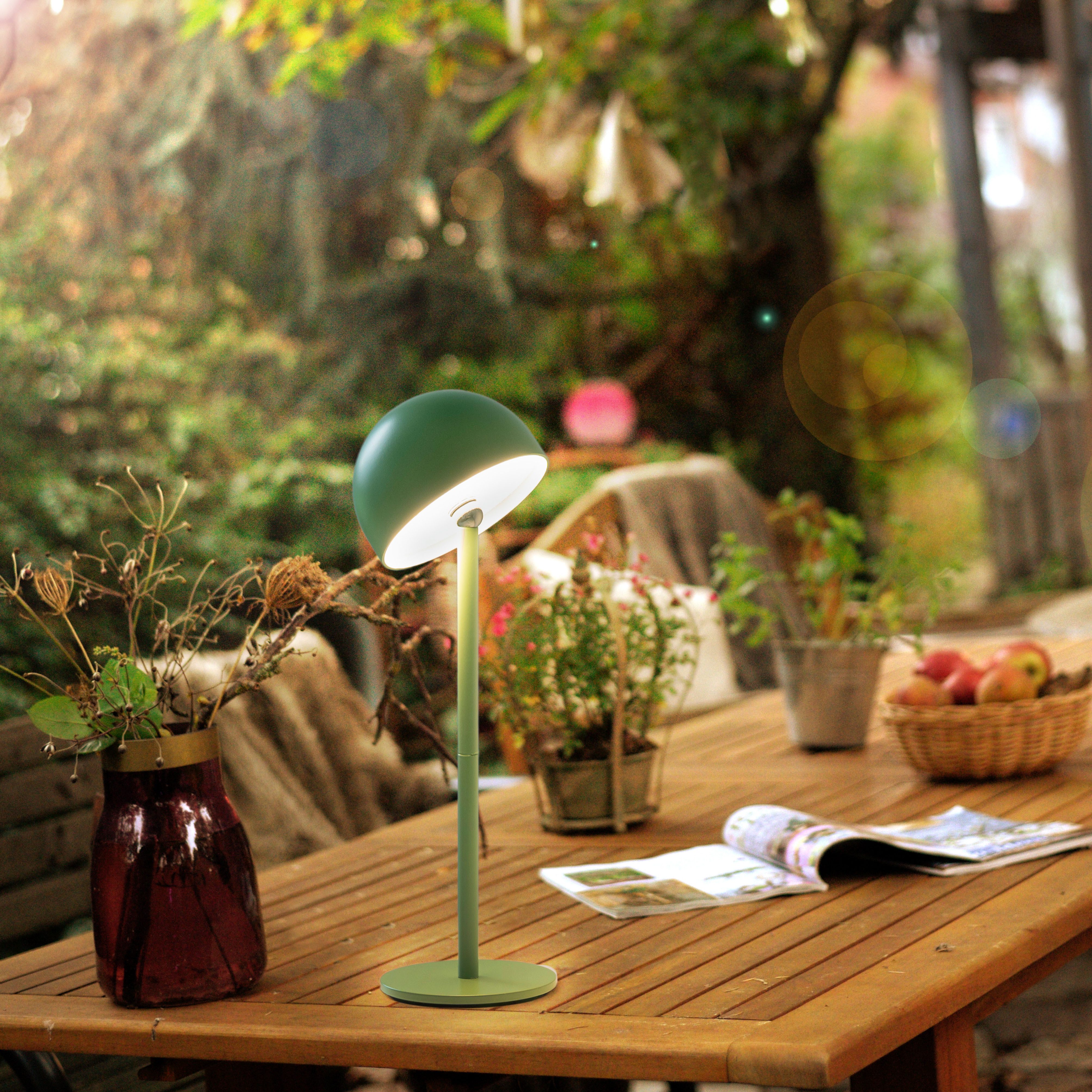 OTTO home Tischleuchte Akku Tischlampe GERRIN Indoor Outdoor, magnetischer Flaschenaufsatz, Dimmfunktion, Memoryfunktion, LED fest integriert, Warmweiß, Pilzlampe Flaschenaufsatz, Regulierung der Lichtstärke, Pilz, Lampe