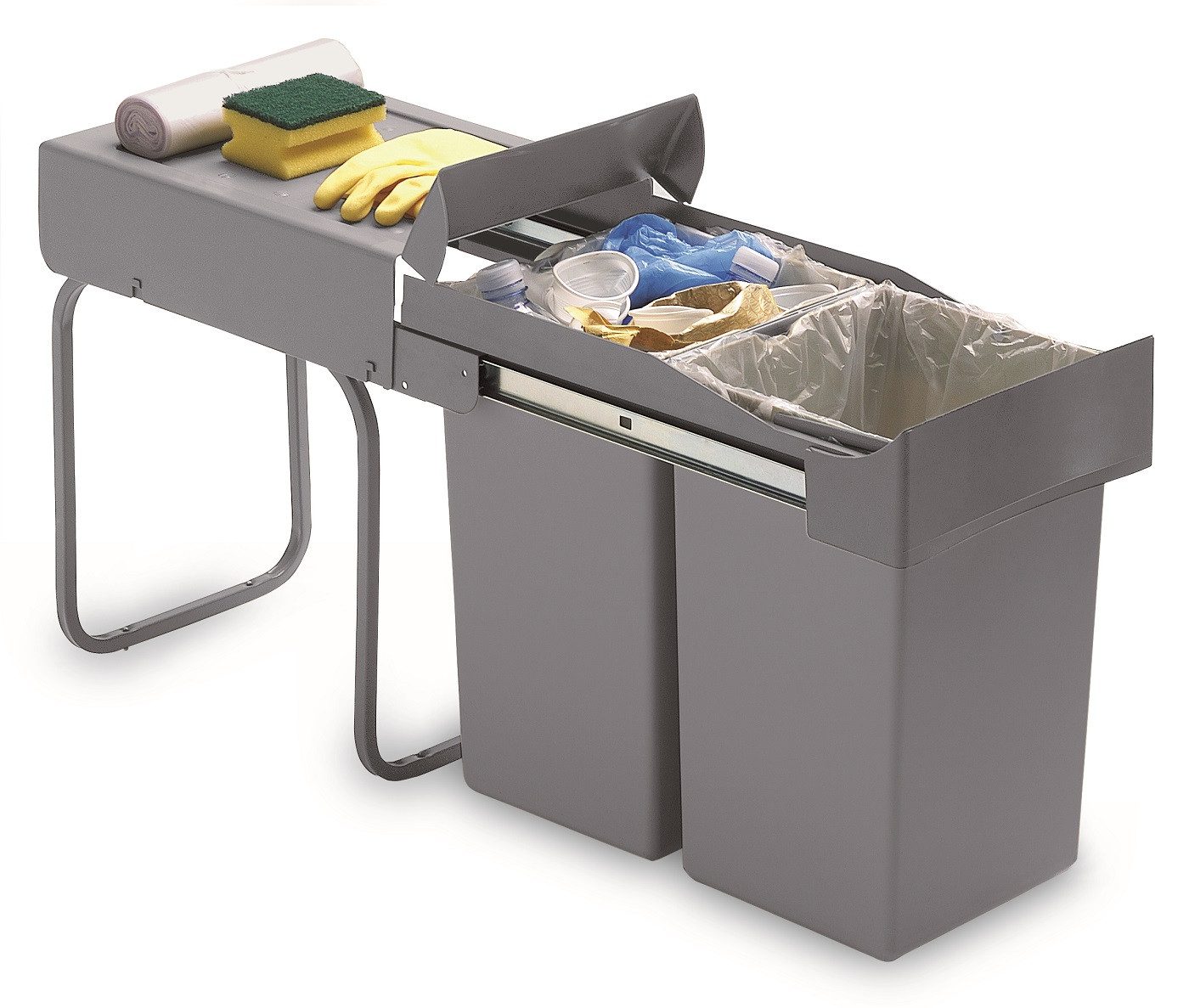 Victory Einbaumülleimer Einbau-Abfallsammler Double-Man 28 Liter in Alugrau Teilauszug