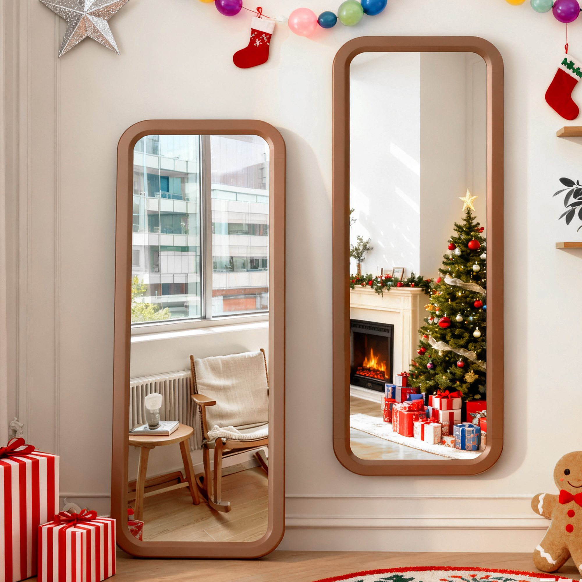 LVSOMT Ganzkörperspiegel Wandspiegel mit Holzrahmen, Horizontale/Vertikale Aufhängung (1-St), für Schlafzimmer, Wohnzimmer und Flur, 120×40cm