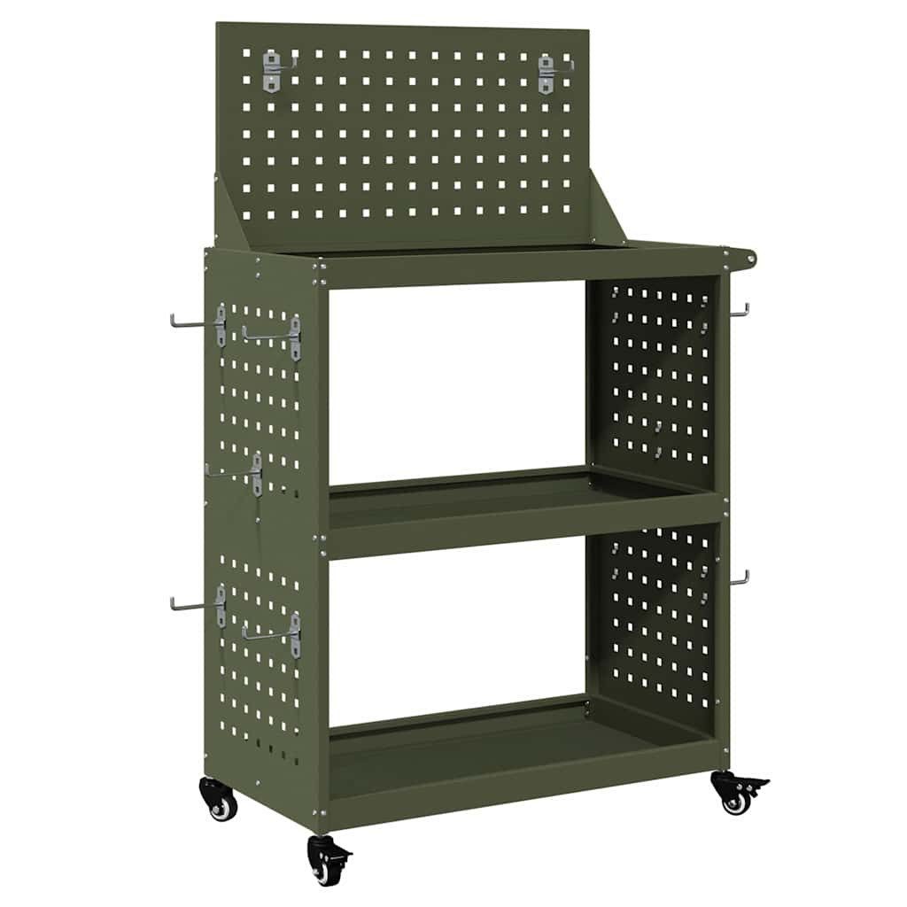 vidaXL Werkzeugbox Werkzeugwagen Olive Grün 65 x 35 x 111 cm Kaltgewalzter Stahl (1 St)