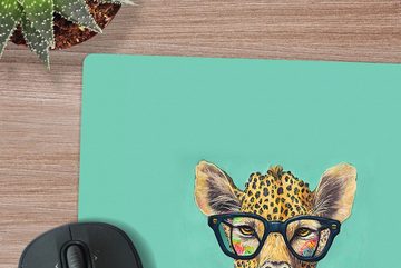 MuchoWow Gaming Mauspad Blätter - Brille - Giraffe - Tiere - Design (1-St), Mousepad mit Rutschfester Unterseite, Gaming, 40x40 cm, XXL, Großes