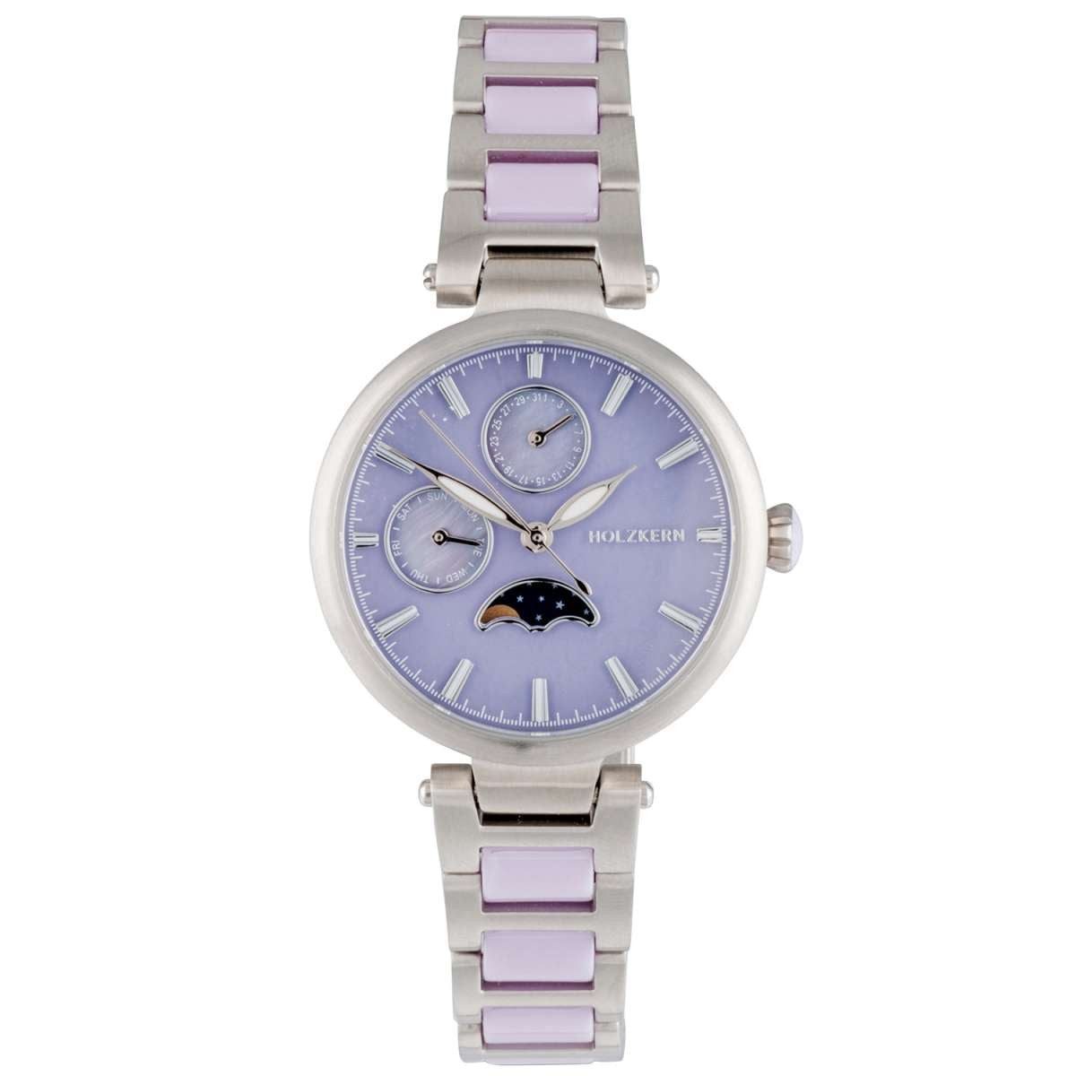 Holzkern Quarzuhr 9010631021788, Damenarmbanduhr Moonbow Lila Gerais/Keramik