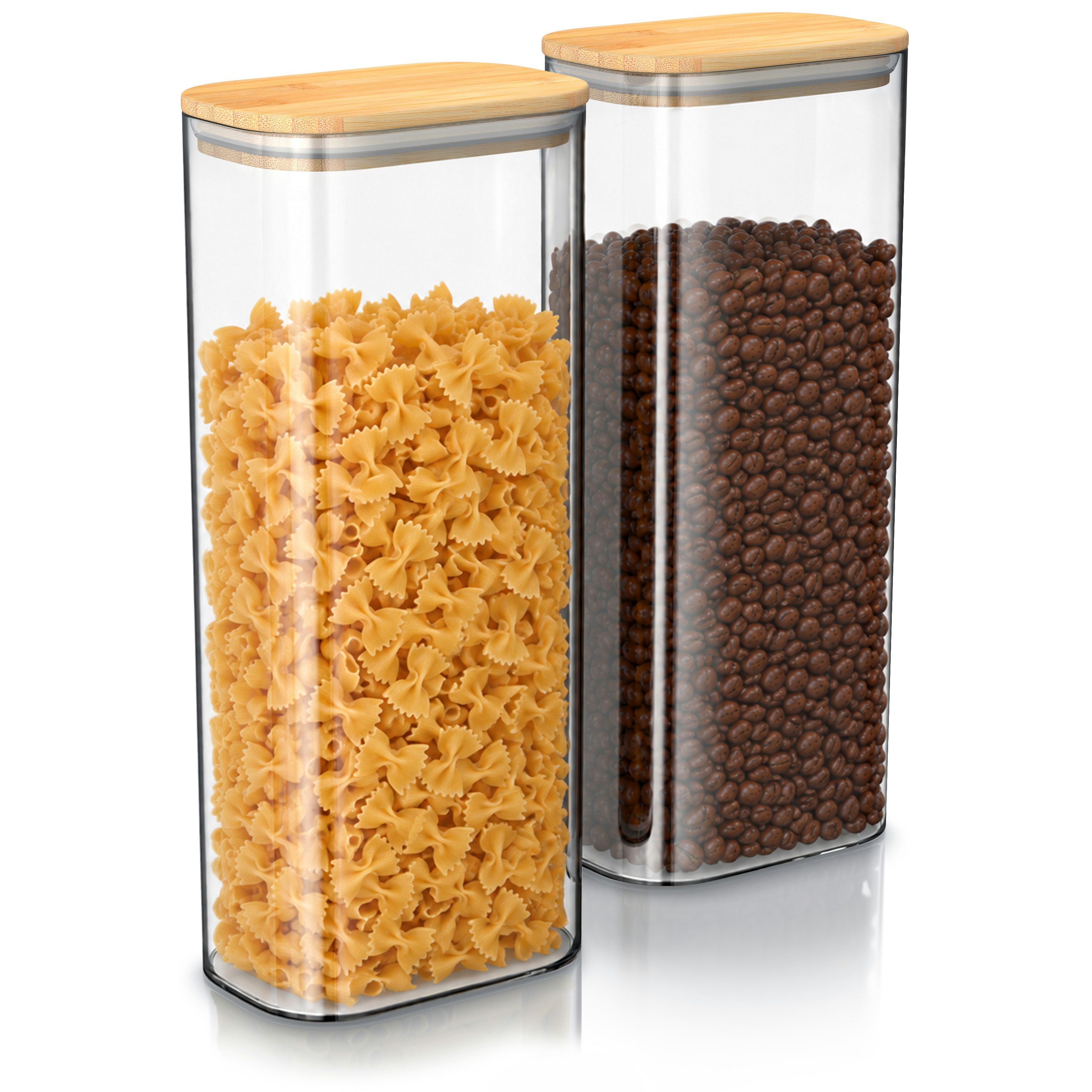 Arendo Vorratsglas eckig mit Bambusdeckel und Silikondichtung, luftdicht, Borosilikatglas, (Packung, 2-tlg., 2 x 2250 ml), Glas gefrier-, mikrowellen- & spülmaschinenfest, -40 bis +400 °C
