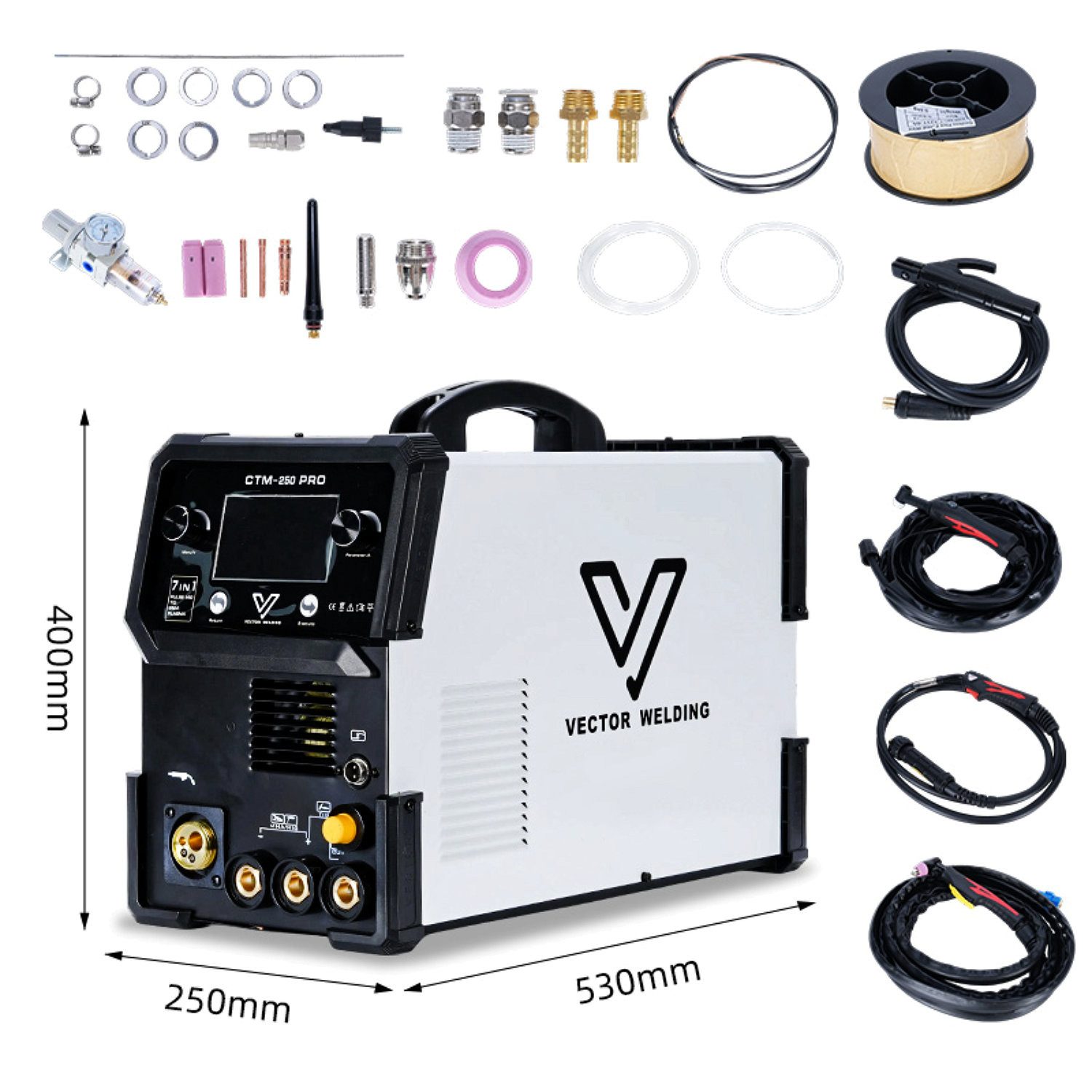 VECTOR WELDING Inverterschweißgerät Kombi-Schweißgerät CTM250 Pro mit Doppelpuls 7-in-1 Schutzgas