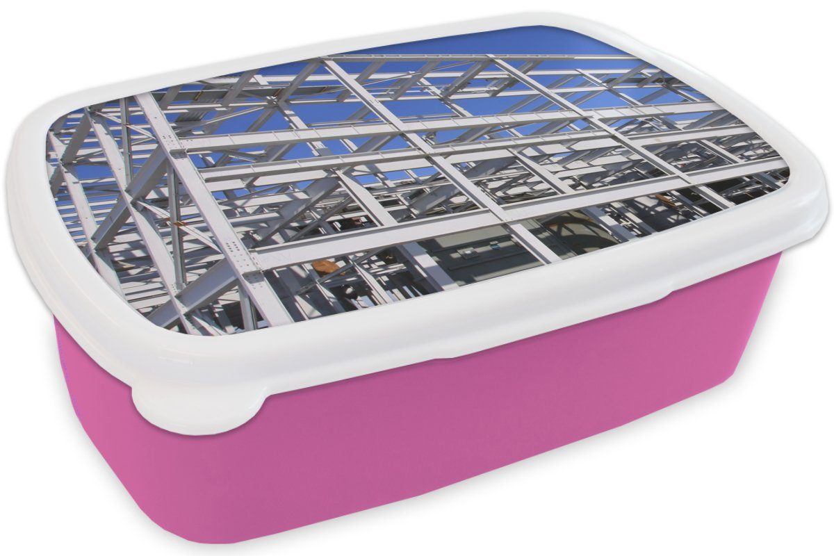 MuchoWow Lunchbox Brotdose rosa Mädchen, Kinder, für Beton - - Brotbox Masten, Kunststoff, Stahl (2-tlg), Snackbox, Erwachsene, Kunststoff