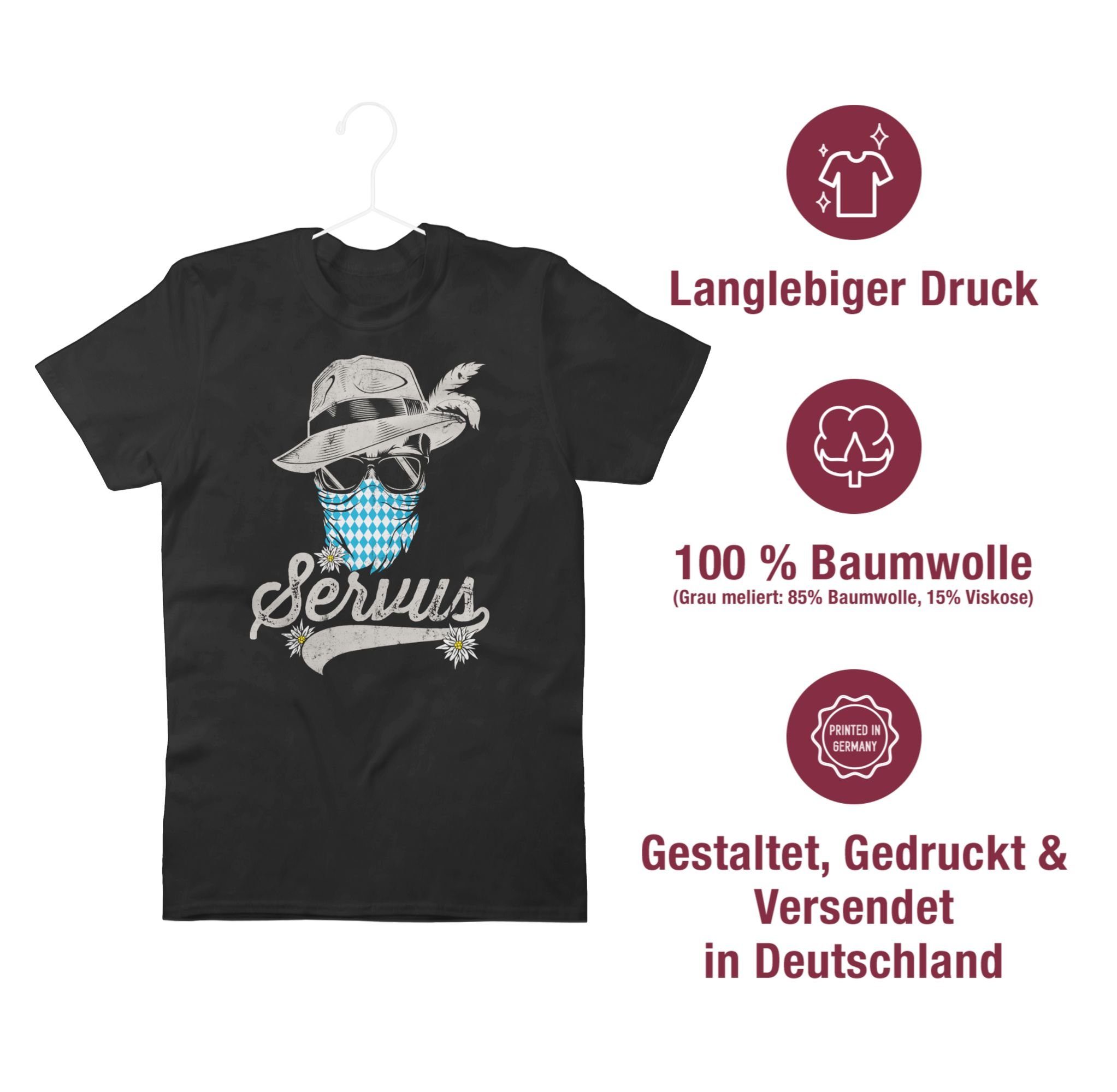 Shirtracer T-Shirt Servus Totenkopf Bayern Bavaria Trachten Herren für Schwarz Tirol Oktoberfest Edelweiß 01 Mode Bayrisch