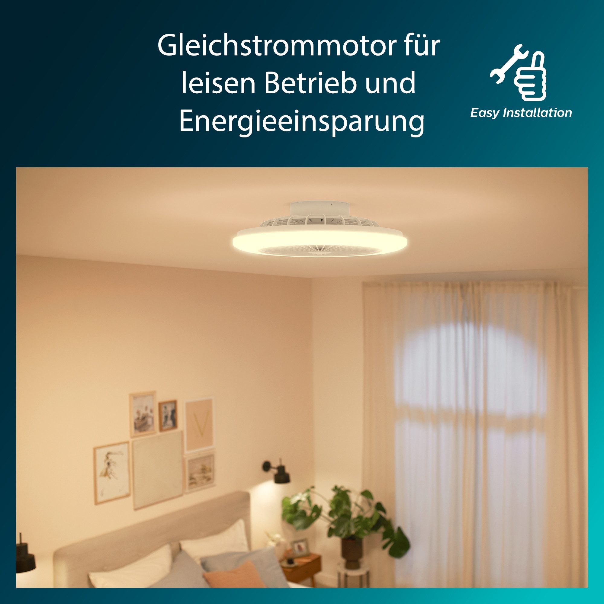 Philips LED Deckenleuchte Deckenventilator Amigo 20W+42W, 49cm sparkle, Abschaltautomatik, CCT - über Fernbedienung, Dimmer, Dimmfunktion, Farbsteuerung, Farbwechsel, Fernbedienung, Infrarot inkl., Ventilatorfunktion, dimmbar über Fernbedienung, mehrere Helligkeitsstufen, LED fest integriert, warmweiß - kaltweiß, inkl. Fernbedienung