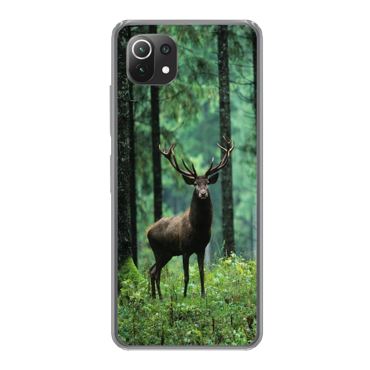 MuchoWow Handyhülle für Xiaomi 11T Hirsche - Wald - Bäume - Tiere - Natur, Phone Case, Silikon, Schutzhülle Dünn
