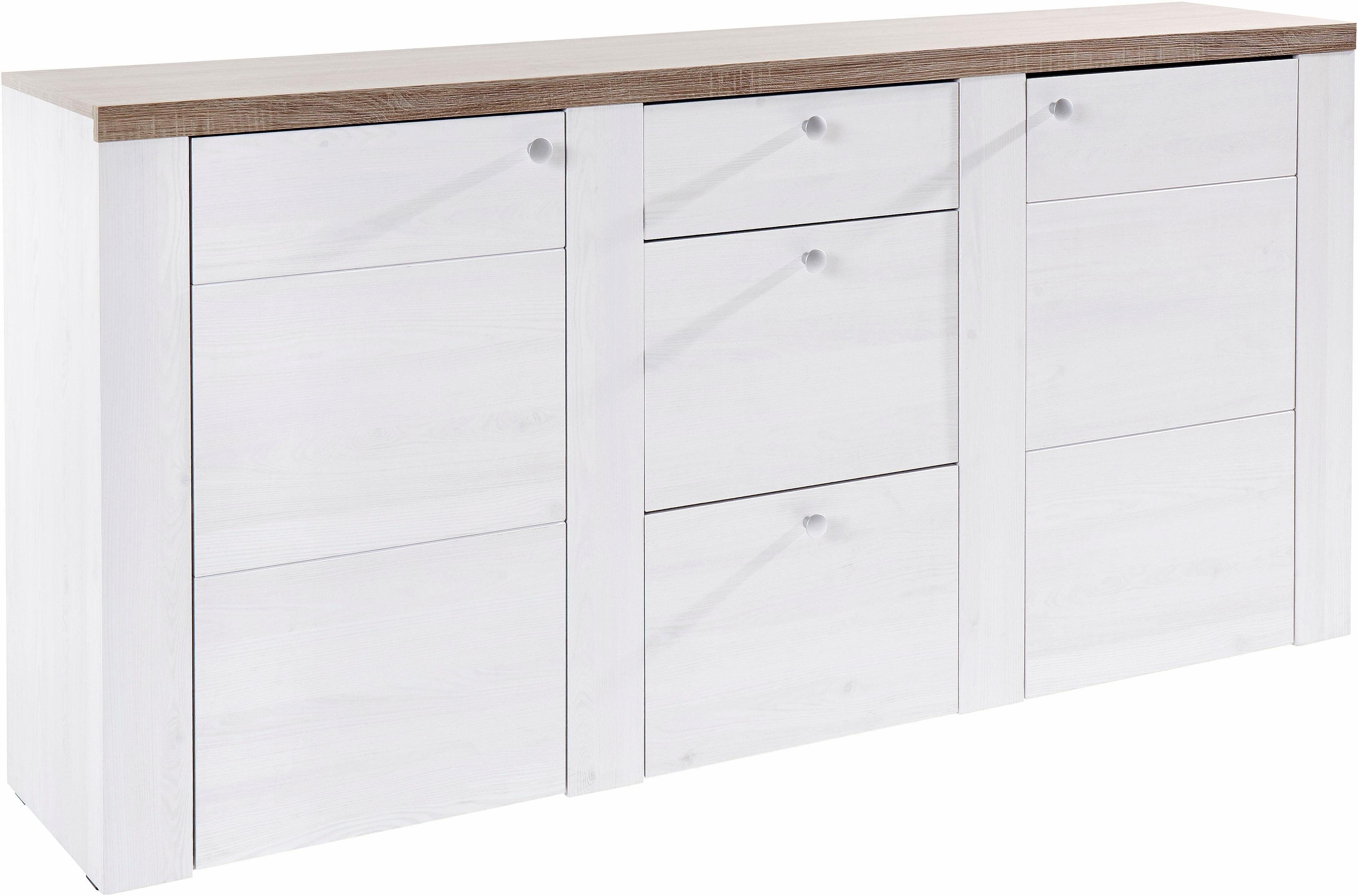 Sideboard Larona, zeitlose Kommode mit 2 Türen, 3 Schubkästen, Türkommode