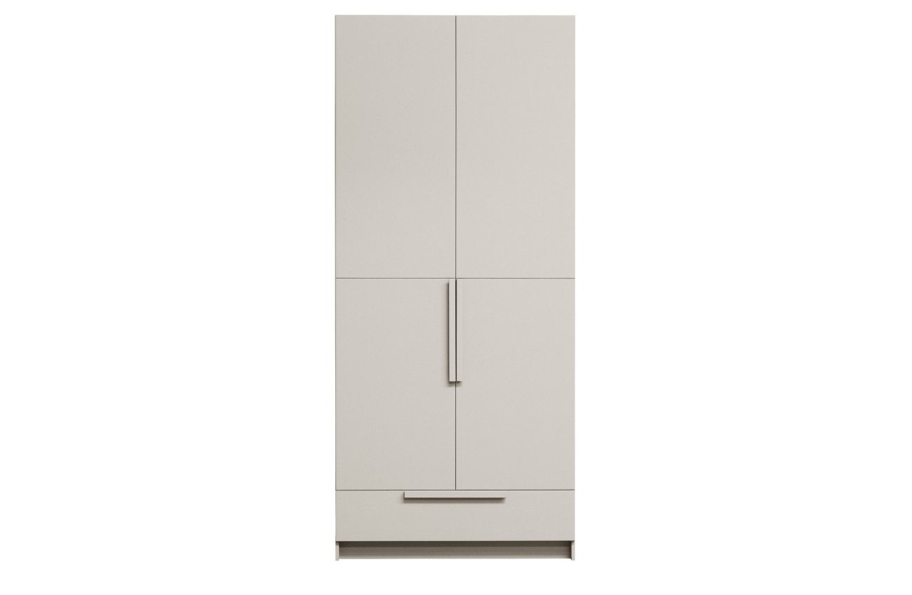 WOOOD Kleiderschrank Split aus Kiefernholz Hellgrau, 95 cm Soft-Close-System