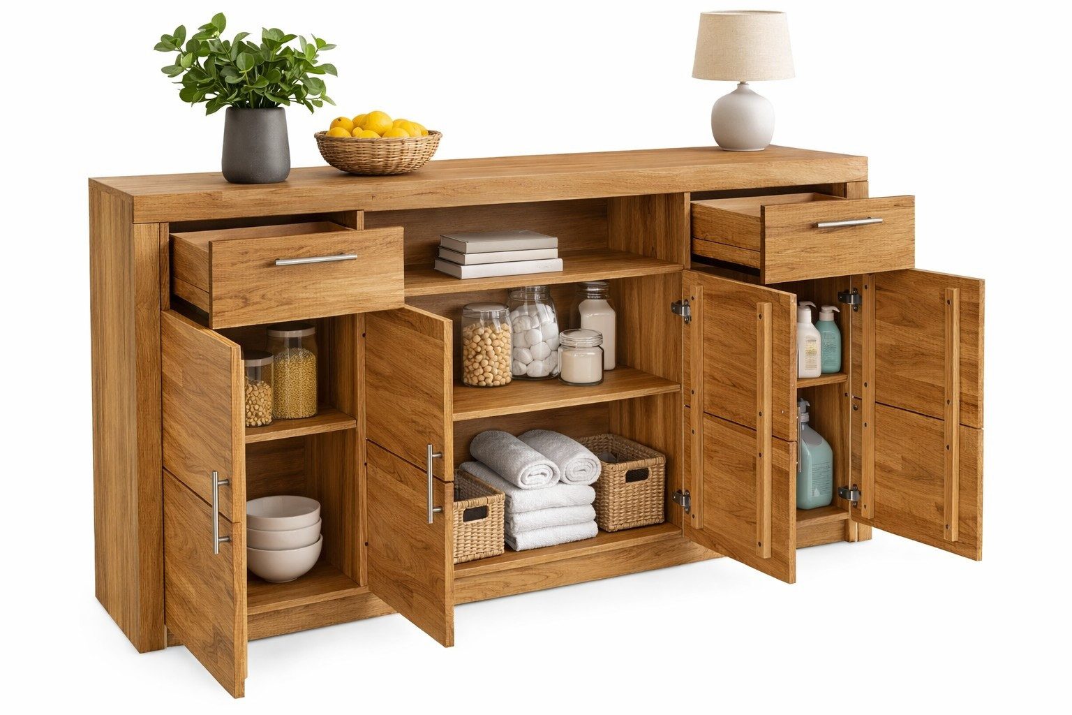 bv-vertrieb Sideboard Sideboard 182/42/107 Türenkommode Anrichte Wildeiche teilmassiv #4052