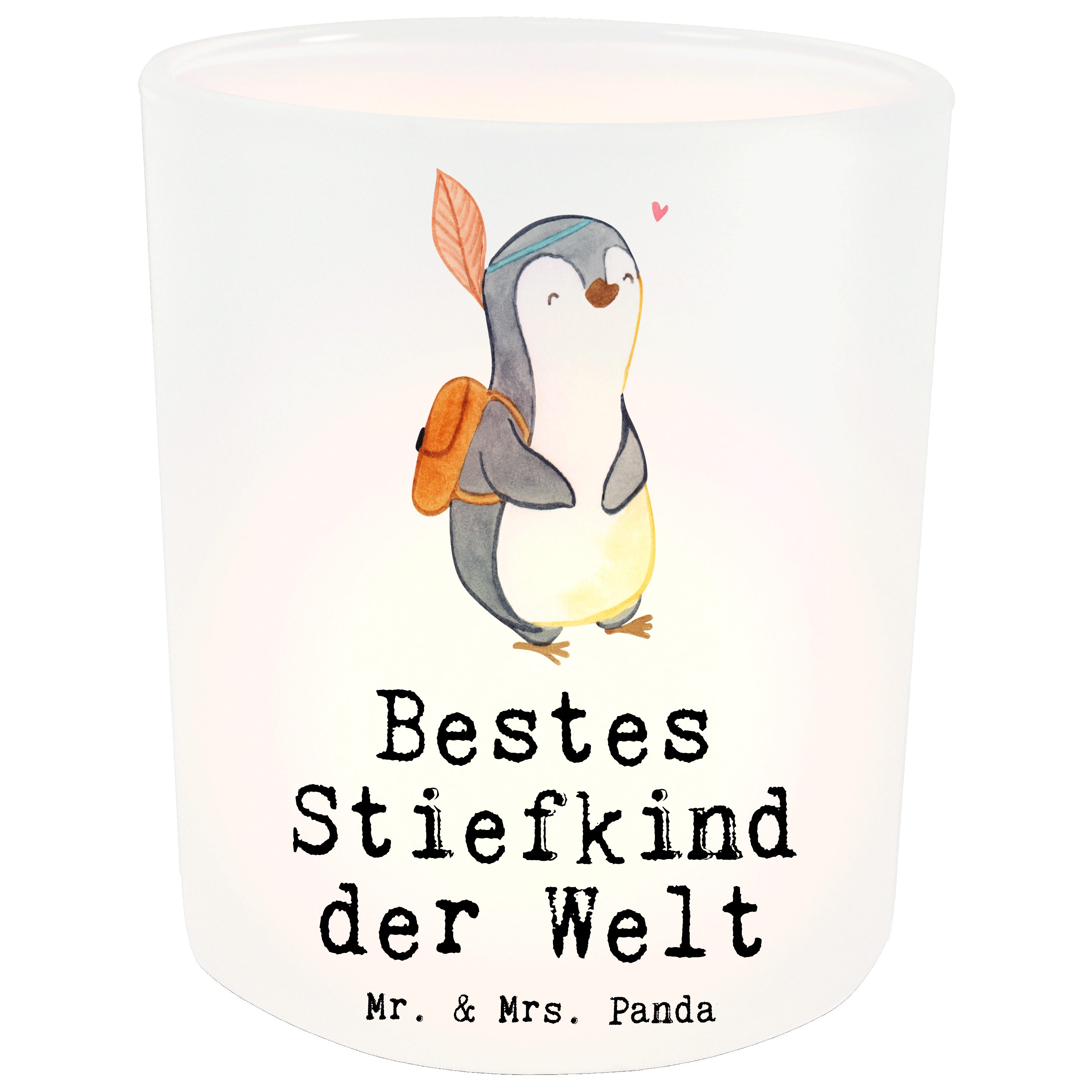 Mr. & Mrs. Panda Windlicht Pinguin Bestes Stiefkind der Welt - Transparent - Geschenk, Teelichth (1 St)